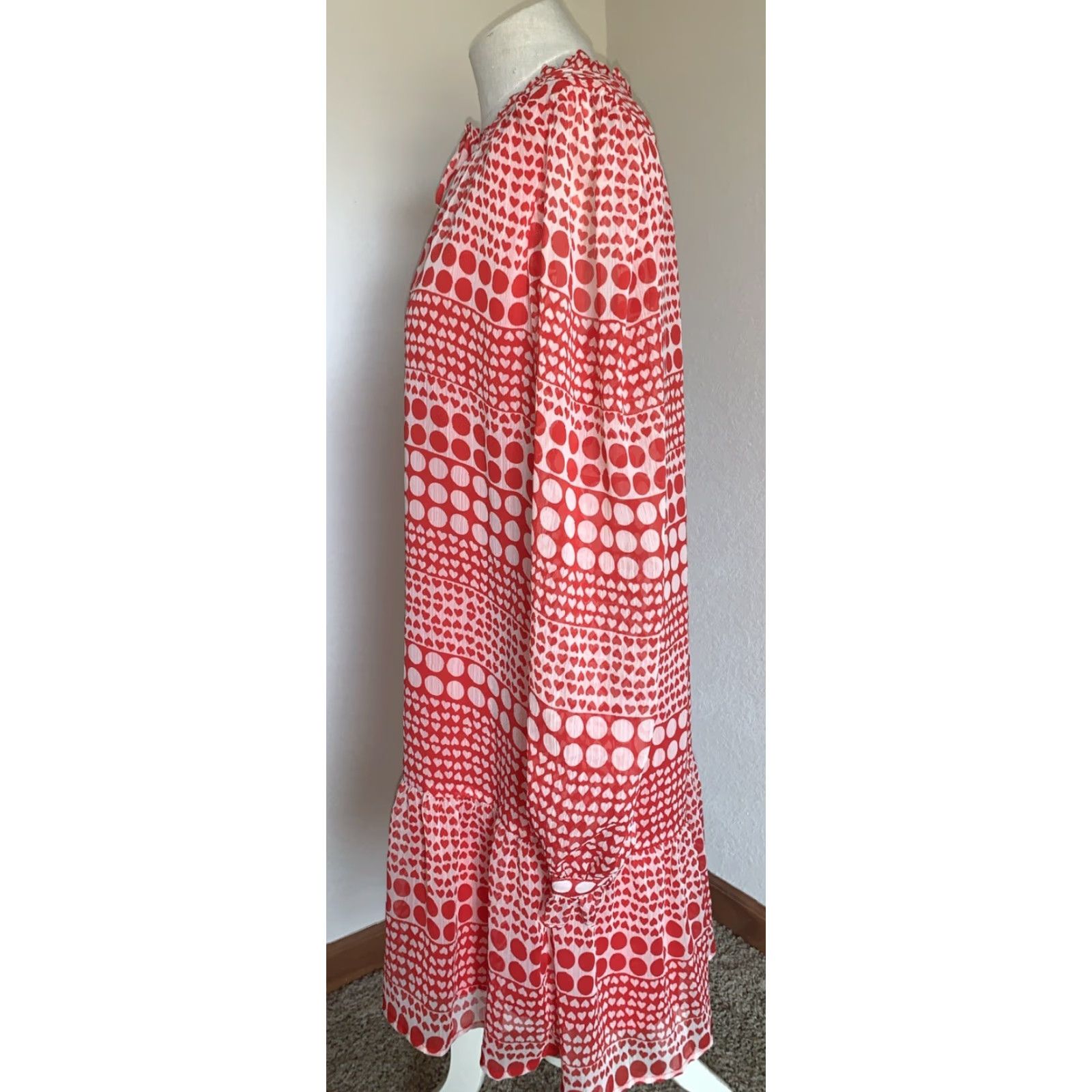 Loft LOFT Blouse Shirt S Red White Polka Dot Print V-Neck Long Sleeve Pullover Knit Nylon Polyester Turtleneck-? Size S / US 4 / IT 40 - 2 Thumbnail