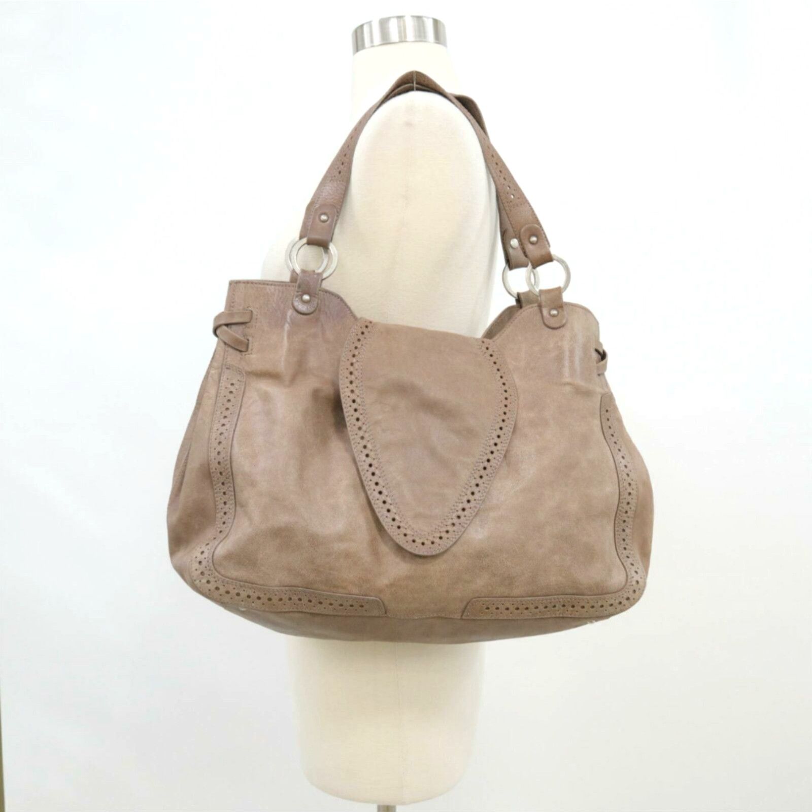 image of Vintage Lamarthe Paris Hobo Satchel Shoulder Bag Purse Leather Taupe Brown in White, Women's