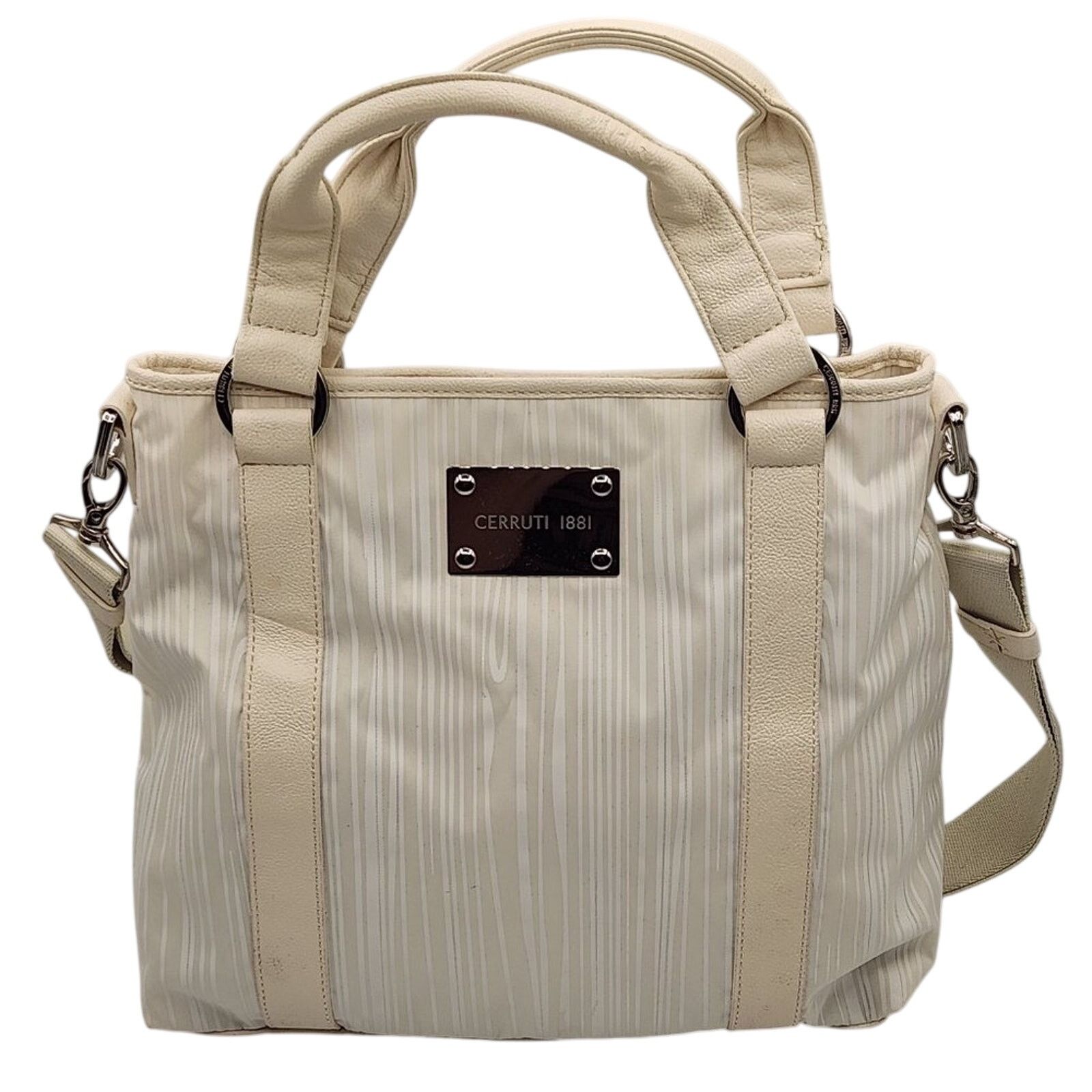 Cerruti 1881 Cerruti 1881 White Striped Fabric and Leather Shoulder Bag Size ONE SIZE - 1 Thumbnail