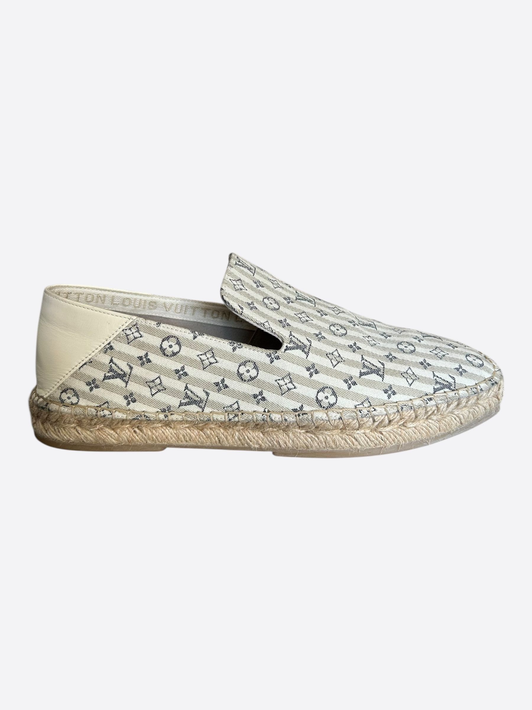 Louis Vuitton White & Beige Bidart Striped Monogram Espadrilles Size US 9 / EU 42 - 1 Thumbnail