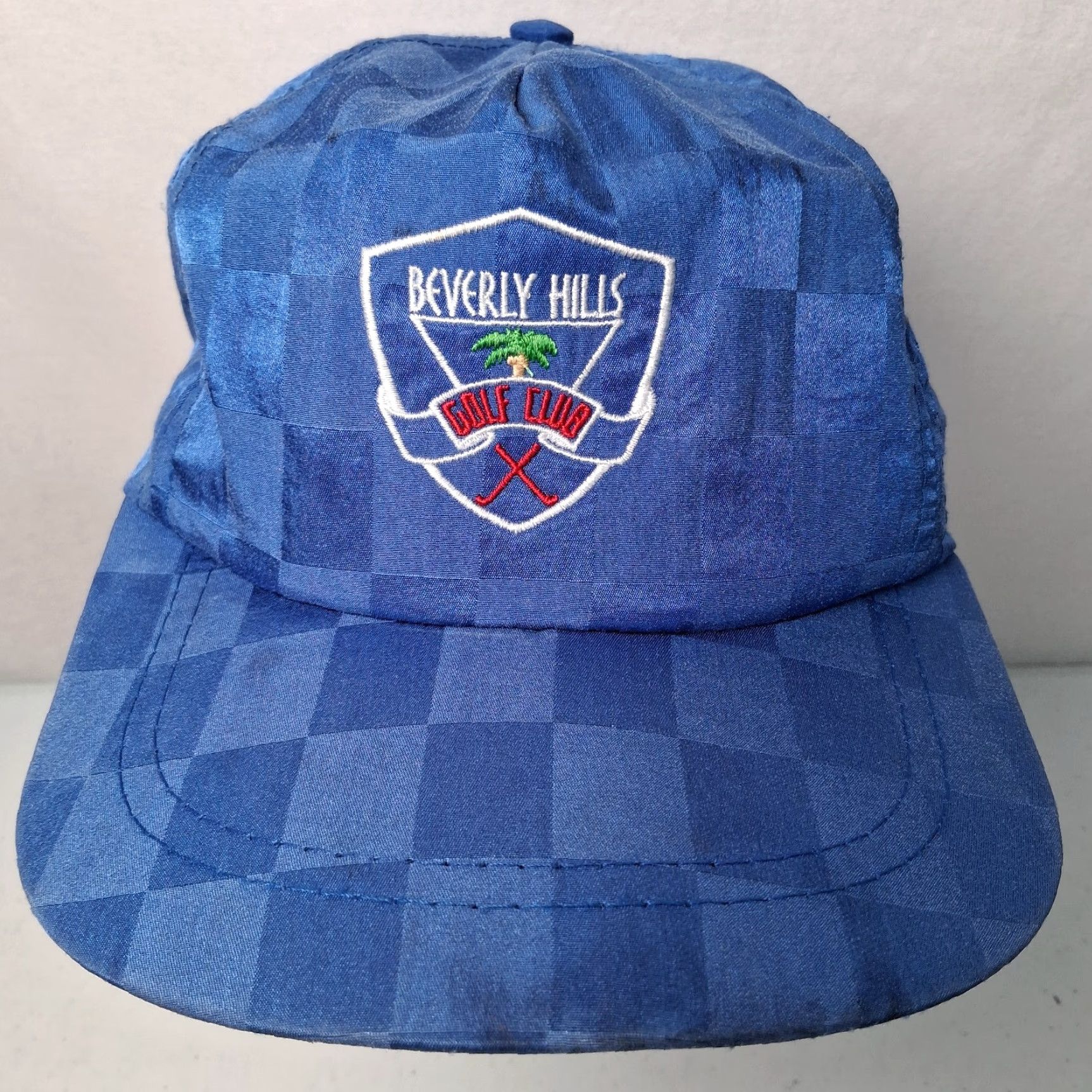 Vintage VINTAGE Beverly Hills Golf Club Cap Hat Blue Checkered One Size Men Adjustable Distressed Embroidered Strap Back 1990s California Size ONE SIZE - 2 Thumbnail