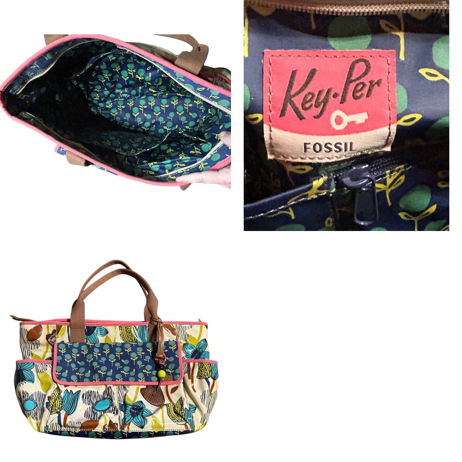 Fossil Fossil Key Per Diaper Bag XL Tote Coated Canvas Taupe Beige Leaf Flower Women's Tote, Floral, Boho, Classic, Colorful Size L / US 10 / IT 46 - 11 Thumbnail