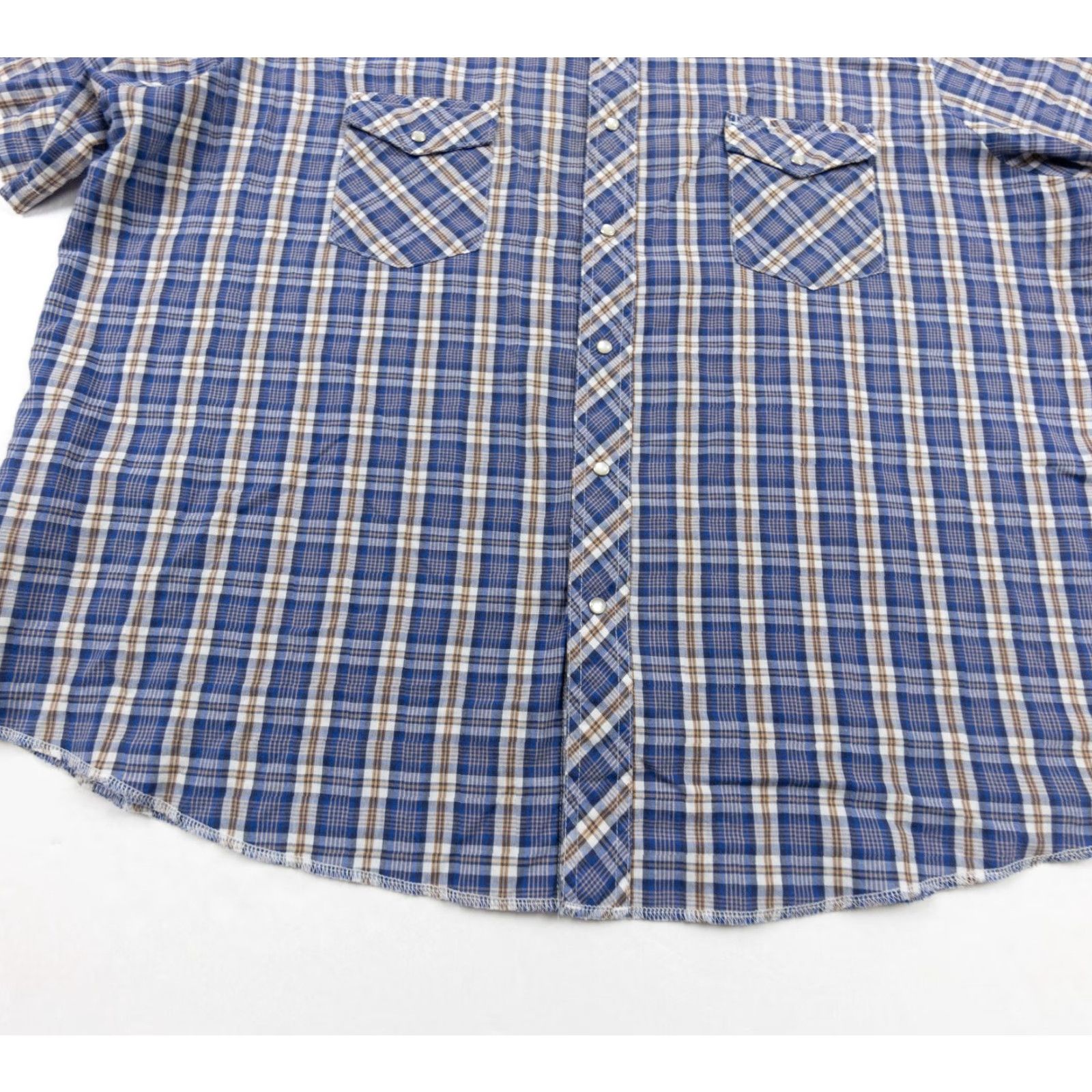 Wrangler VINTAGE Wrangler Shirt Mens Big 2X Blue Plaid Pearl Snap Button-Down Western Size US XXL / EU 58 / 5 - 4 Thumbnail