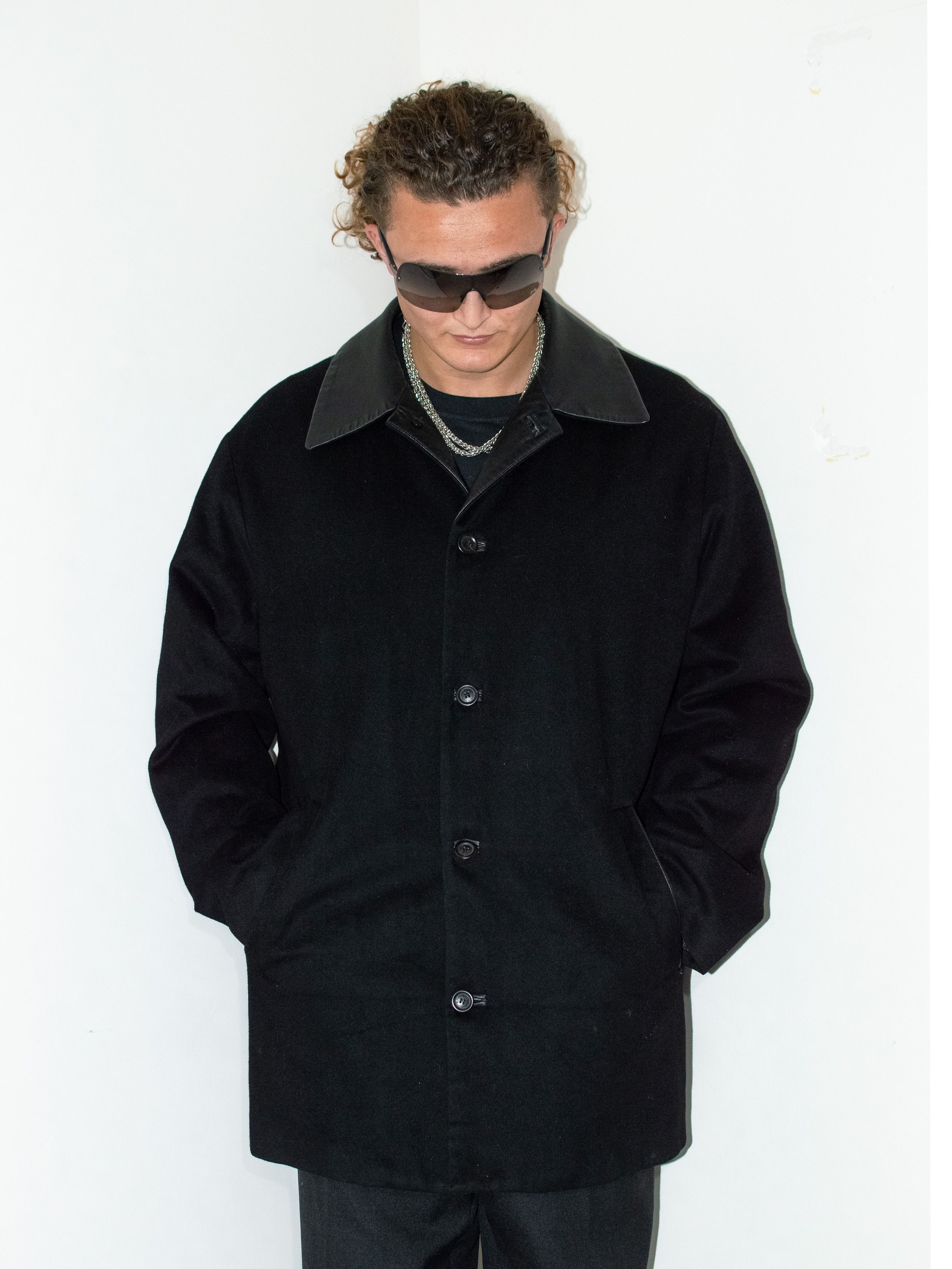 Paul & Shark × Vintage 90s Luxury Rare Vintage Paul & Shark Cashmere Black Overcoat Size US XL / EU 56 / 4 - 3 Thumbnail