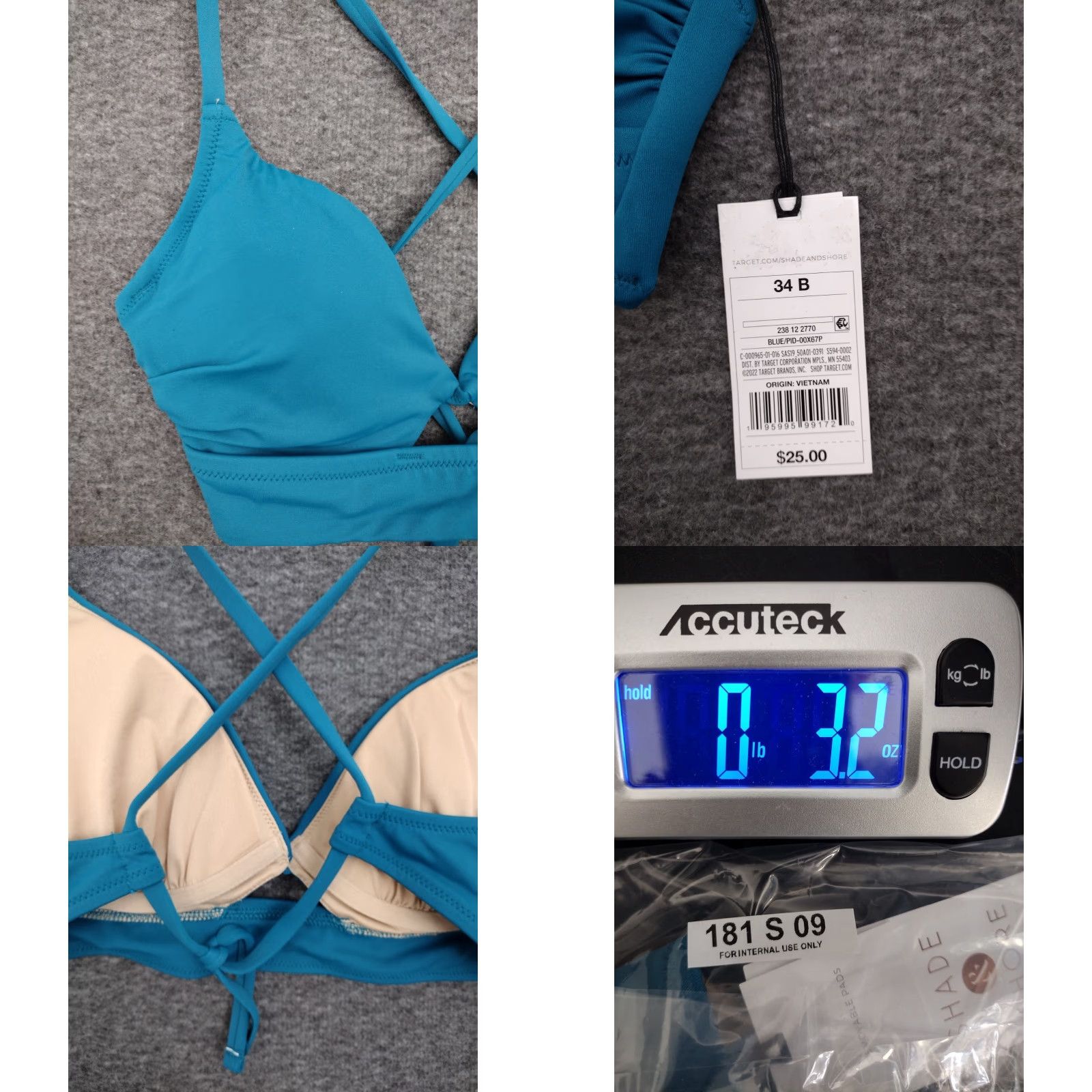 Vintage Shade & Shore Bikini Top Womens 34B Blue Keyhole Padded Spaghetti Strap Solid Swim Top - 34 B - Hand Wash Only - 1 Piece - Regular - XS? Size XXS / US 00 / IT 34 - 8 Thumbnail