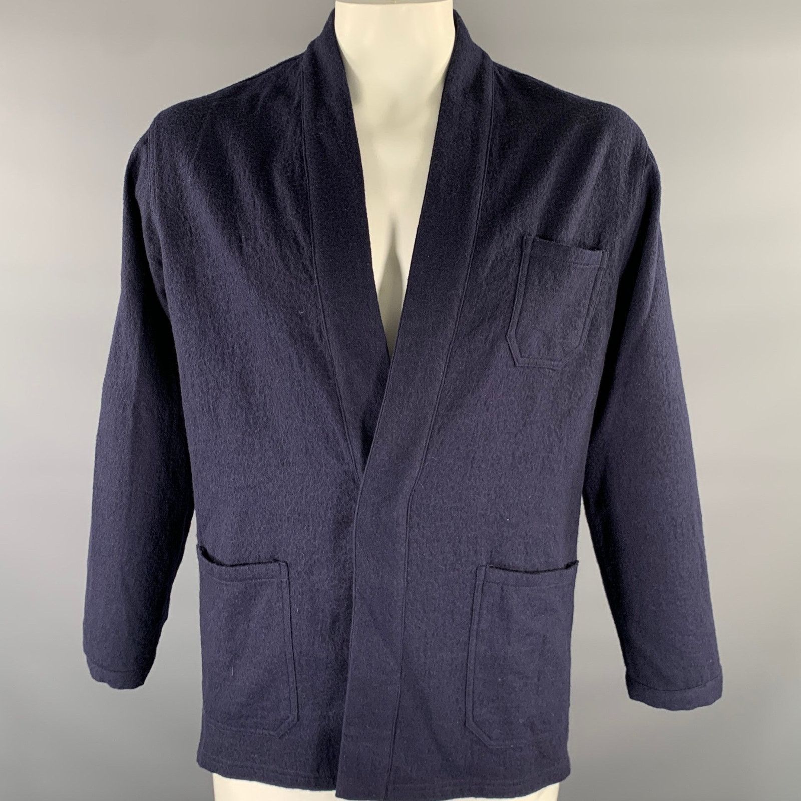 The Lost Explorer THE LOST EXPLORER L Navy Distressed Wool Cotton Shawl Jacket Size US L / EU 52-54 / 3 - 1 Thumbnail