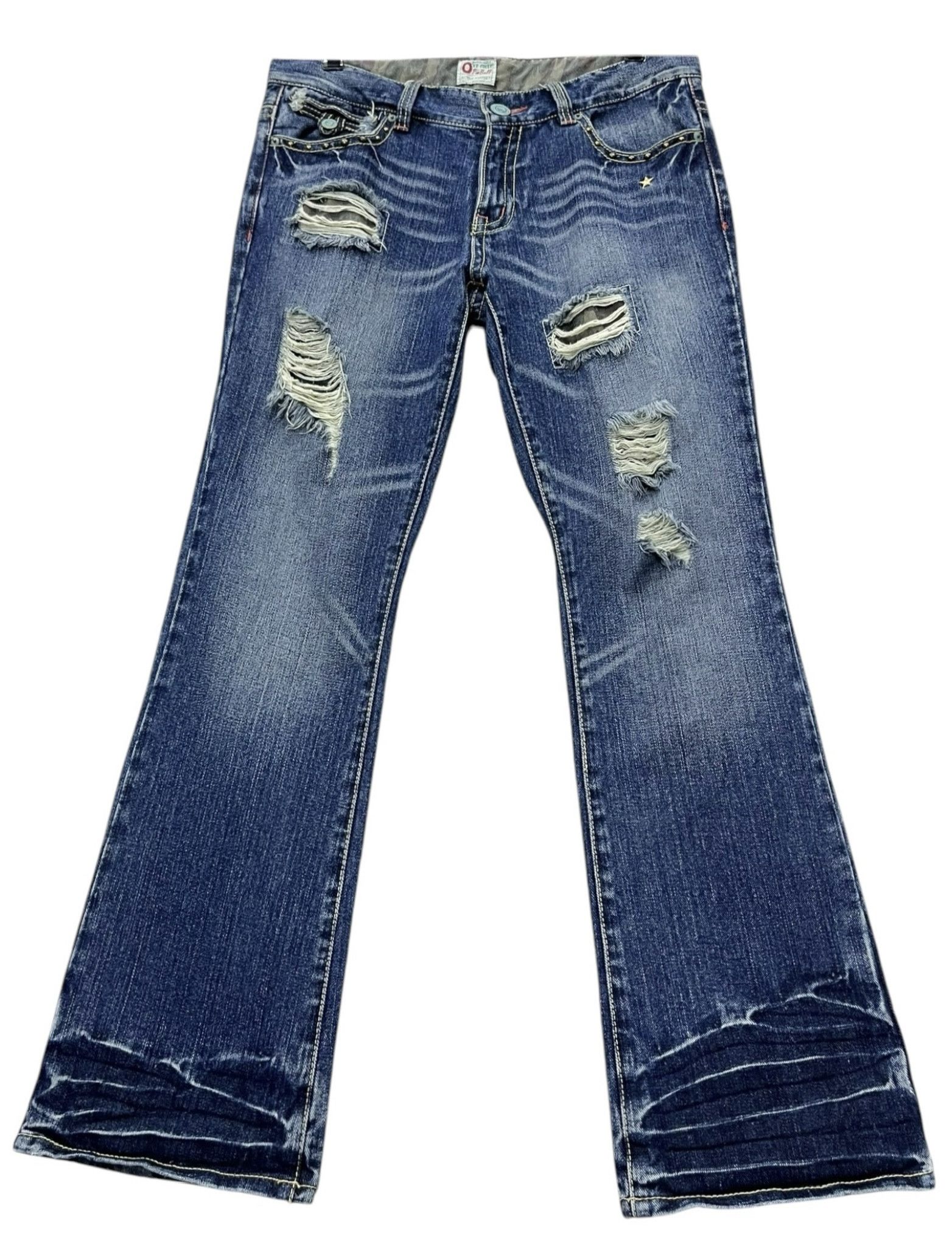 Grunt Style 🔥OZZ-FIRST PINBALL Grunge Ripped Studded Punk Flare Denim Size US 34 / EU 50 - 2 Thumbnail