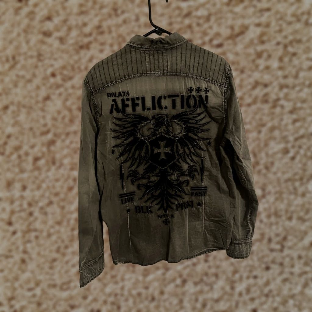 Affliction Affliction Button Up Shirt Military Eagle Spec L/S Men's Large Gray Size US L / EU 52-54 / 3 - 1 Thumbnail
