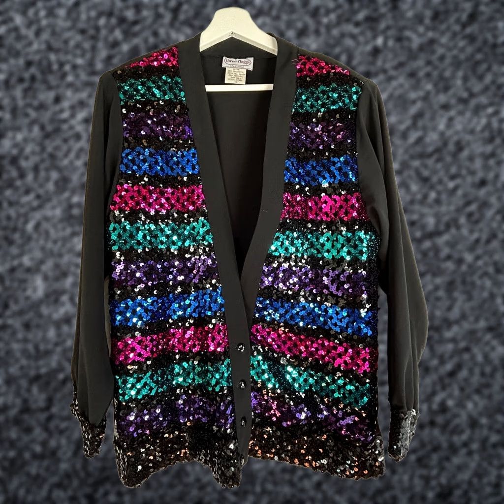 Vintage VINTAGE Three Flags California Women Striped Metallic Sequin Cardigan Sweater 12 Size XL / US 12-14 / IT 48-50 - 1 Thumbnail