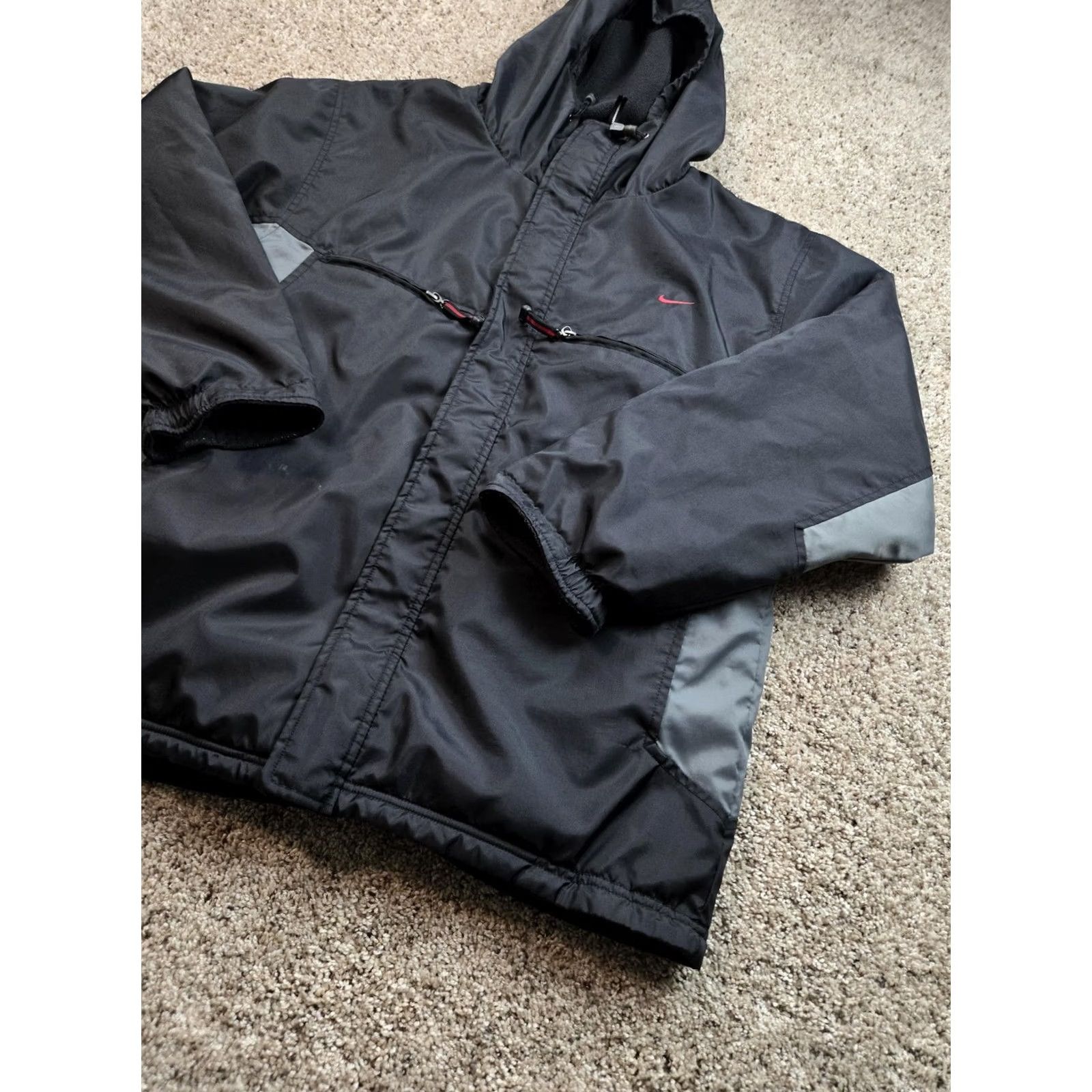 Nike VINTAGE Nike Jacket Mens M Black Grey Hooded Full Zip Fleece Reversible Y2K Size US M / EU 48-50 / 2 - 3 Thumbnail
