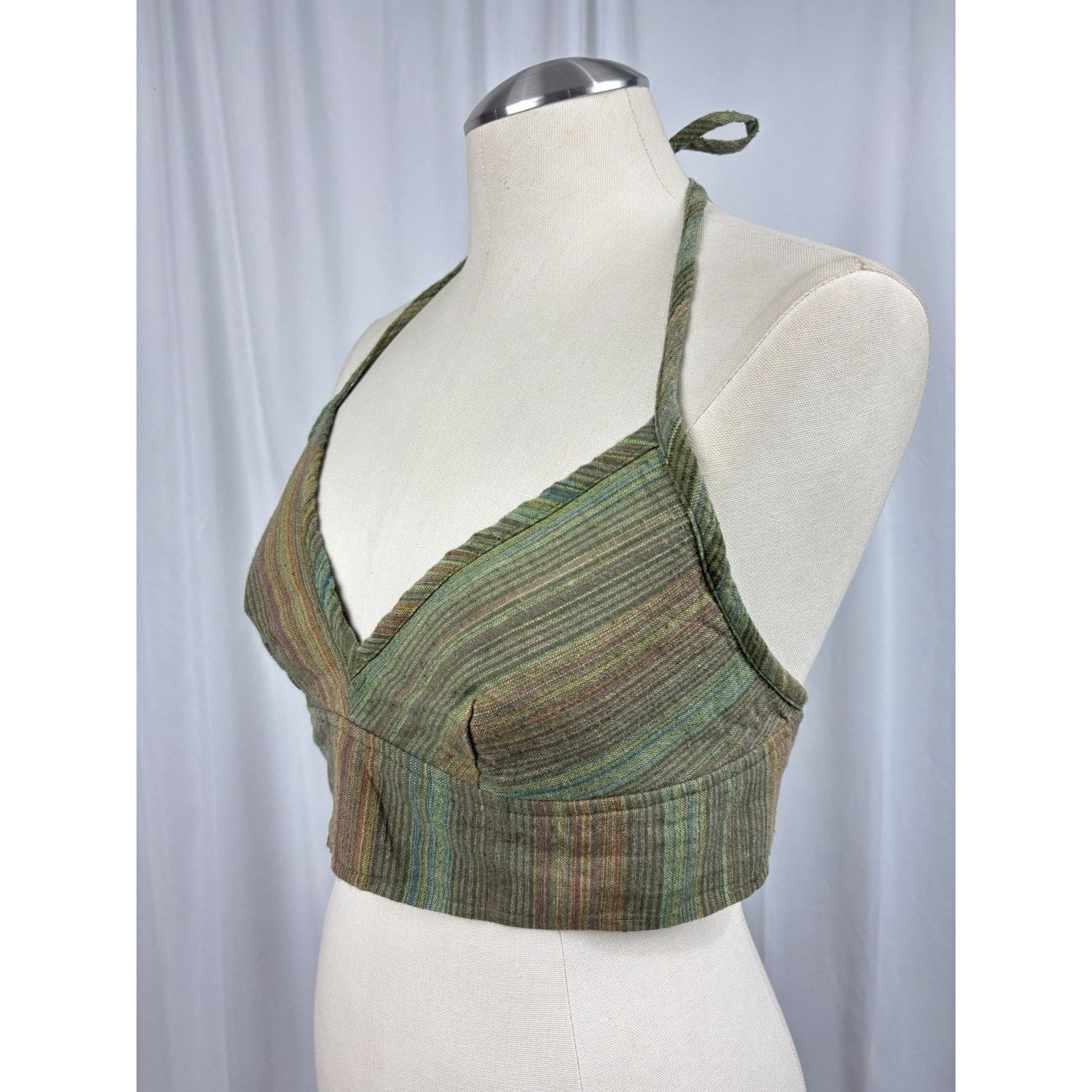 Other Lakhays Tied In A Bow Bralette Top Halter Green Stripe S/M Size S / US 4 / IT 40 - 3 Thumbnail
