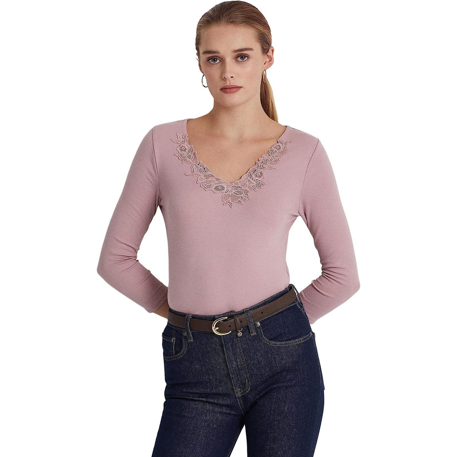 Ralph Lauren Ralph Lauren Women Lilac Cotton Knit Lace Slim Top Size M Size M / US 6-8 / IT 42-44 - 1 Thumbnail
