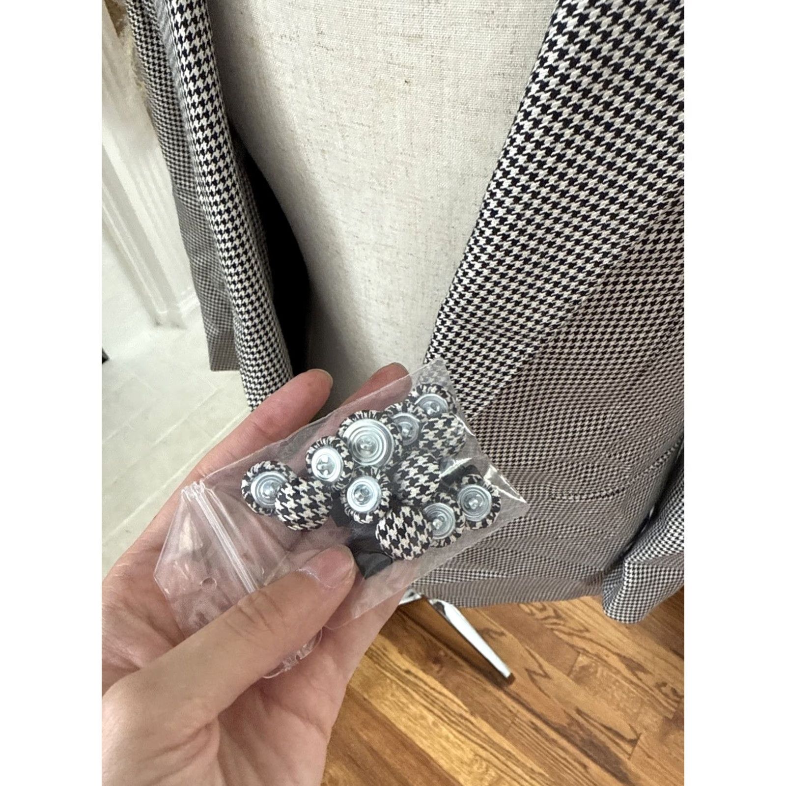 Vintage FRERE Black And White Houndstooth Blazer Classic Wool Silk Mens Jacket Sz 40 Size 40R - 7 Thumbnail