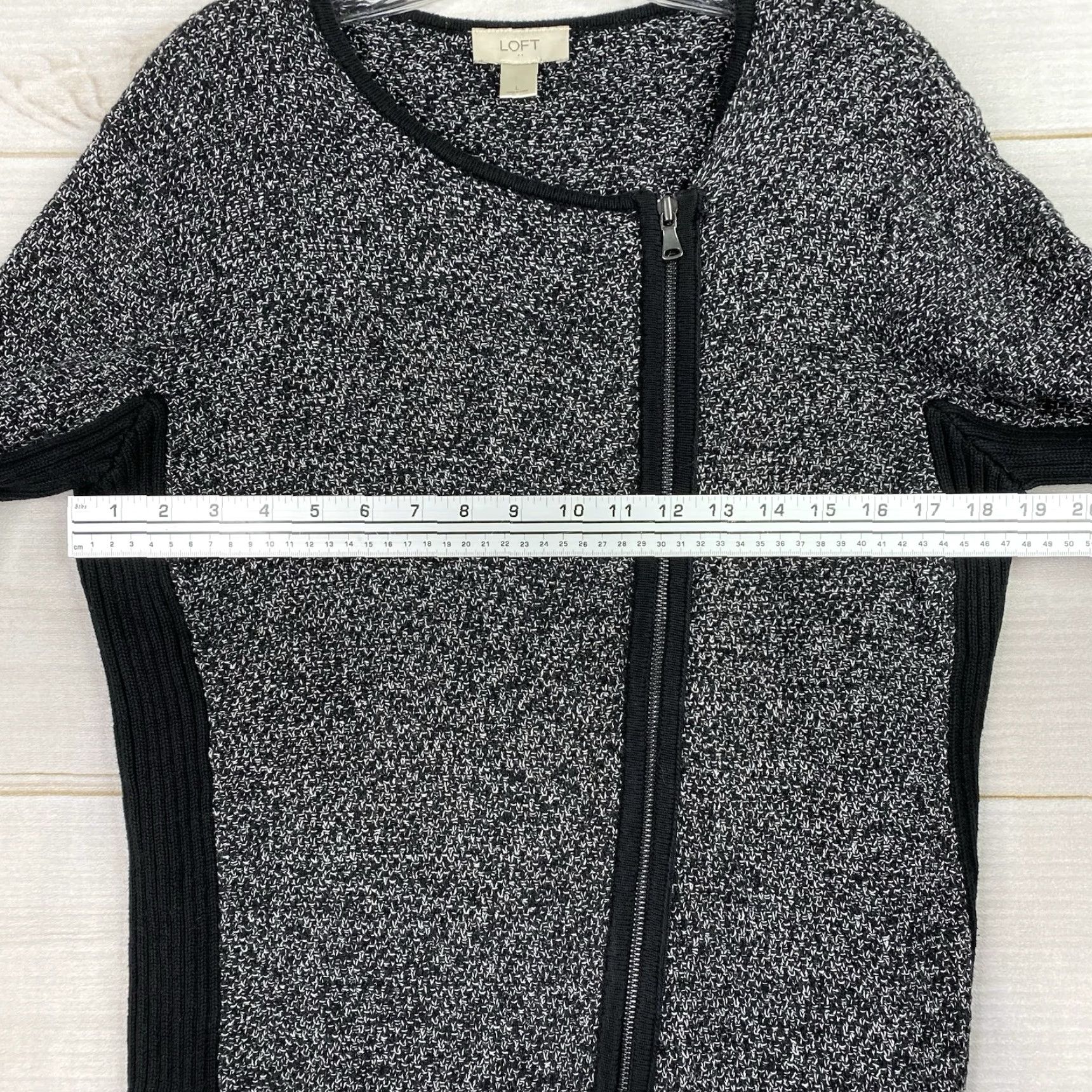 Loft LOFT Cardigan Sweater Womens L Black 100% Cotton Full Zip Zipper Tweed Speckled Size L / US 10 / IT 46 - 7 Thumbnail