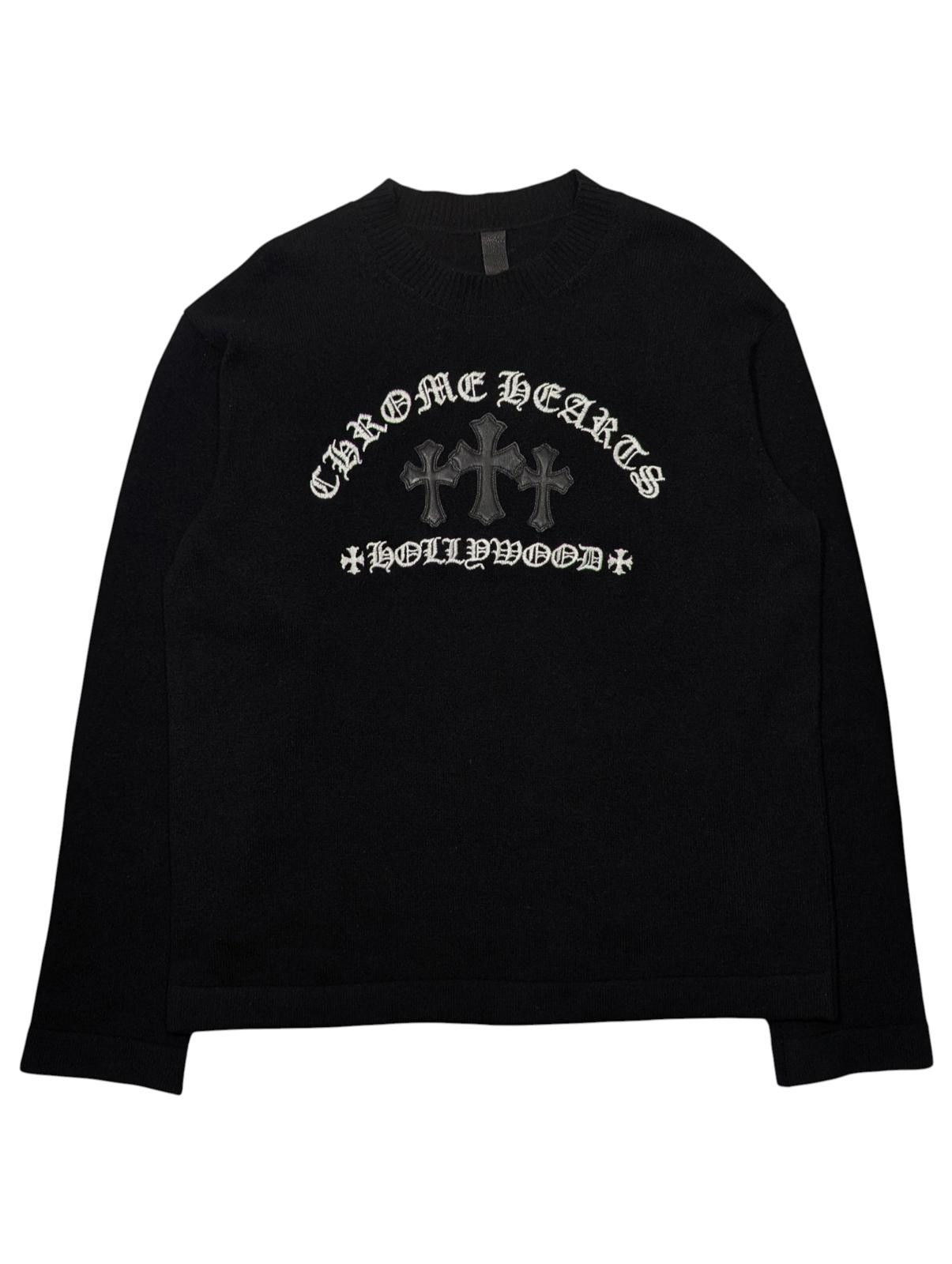 Chrome Hearts Chrome Triple Cross Leather Patch Black Cashmere Sweater Size US L / EU 52-54 / 3 - 1 Thumbnail