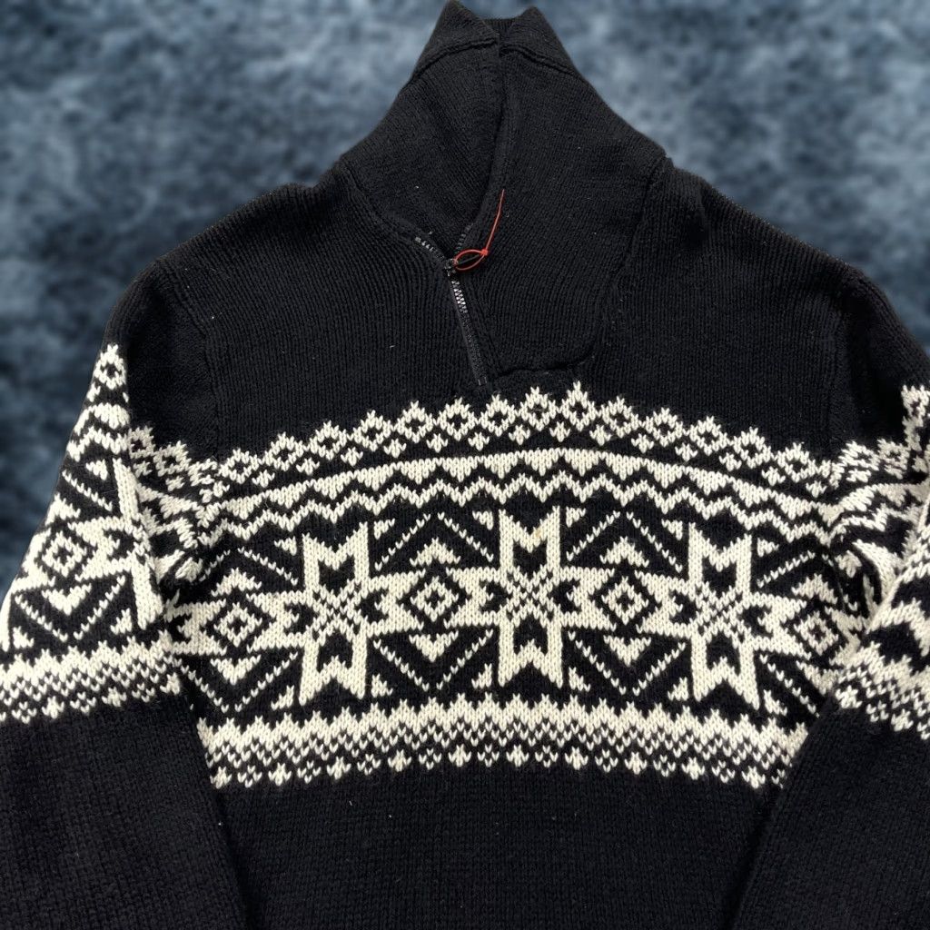 Polo Ralph Lauren Polo Ralph Lauren Sweater Mens Large Black Fair Isle 1/4 Zip Mock Neck Knit Size US L / EU 52-54 / 3 - 1 Thumbnail