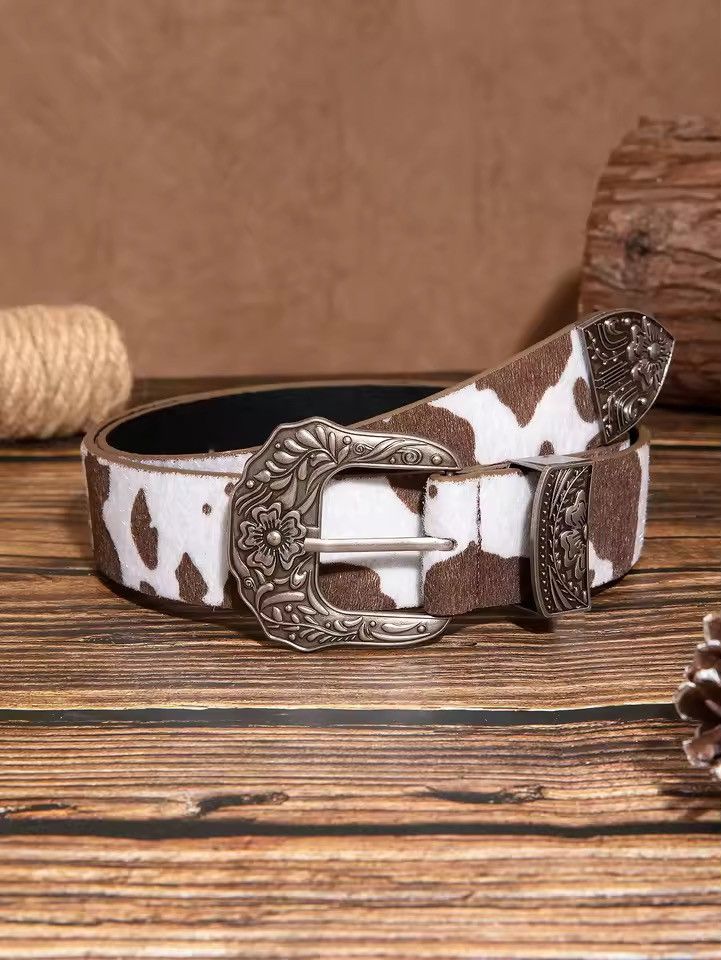 Japanese Brand 112 cm Cow Print PU Leather Western Belt Buckle Size ONE SIZE - 1 Thumbnail