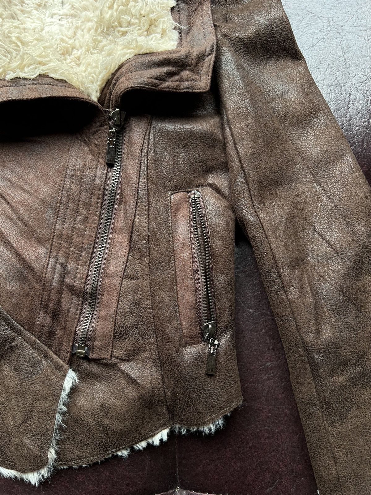 Japanese Brand Vintage brown shearling bike leather jacket 🤎 Size M / US 6-8 / IT 42-44 - 6 Thumbnail