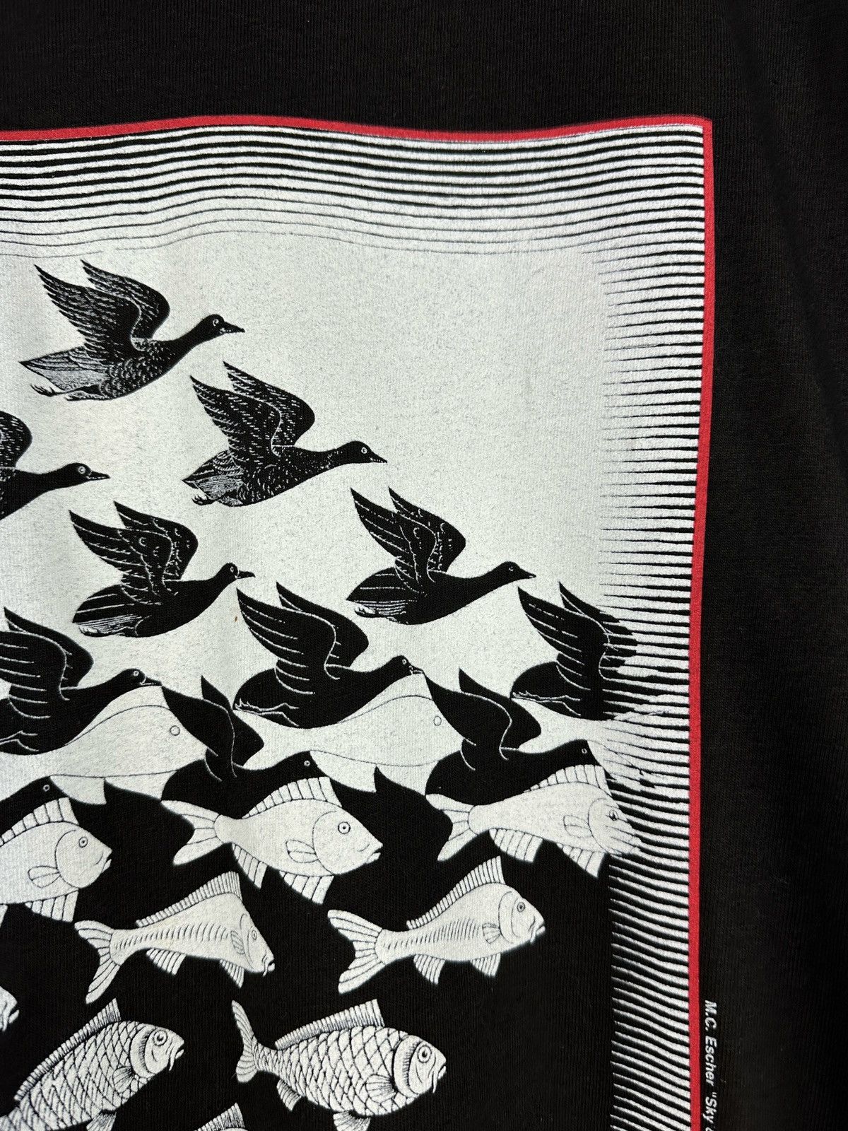 Vintage Vintage MC Escher “Ski & Water” Art T-Shirt Black Size US XL / EU 56 / 4 - 11 Thumbnail