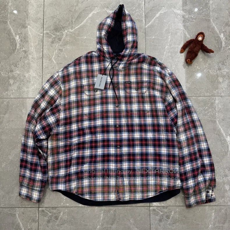 Balenciaga Balenciaga Ombre Flannel Padded Hooded Jacket - Shirt - Ho Size US M / EU 48-50 / 2 - 1 Thumbnail