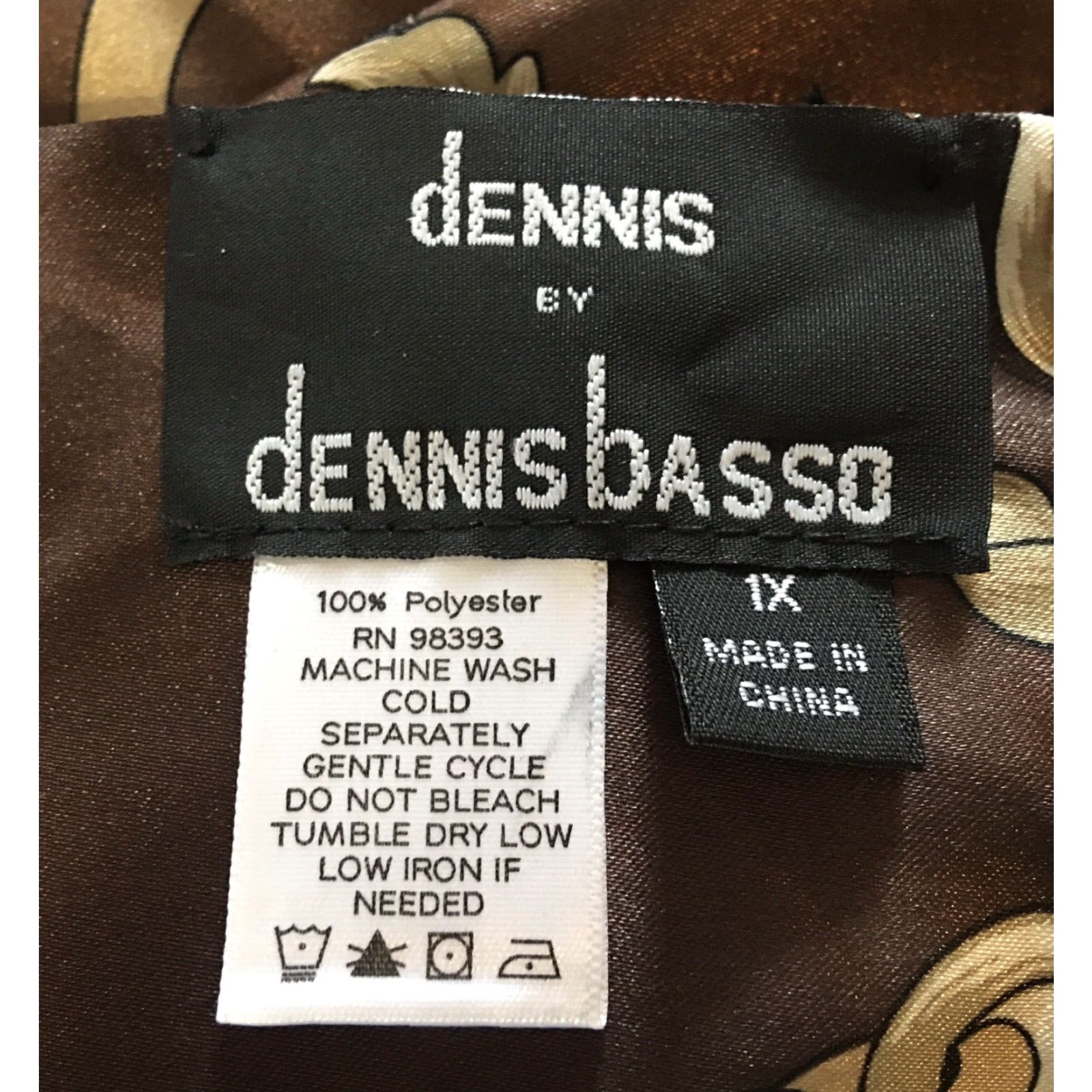 Vintage VINTAGE Dennis Basso Scarf Brown Gold Classic Chain Print 12 x 41" Plus Size Satin Polyester Women Rectangle Scarf 1X Size ONE SIZE - 3 Thumbnail