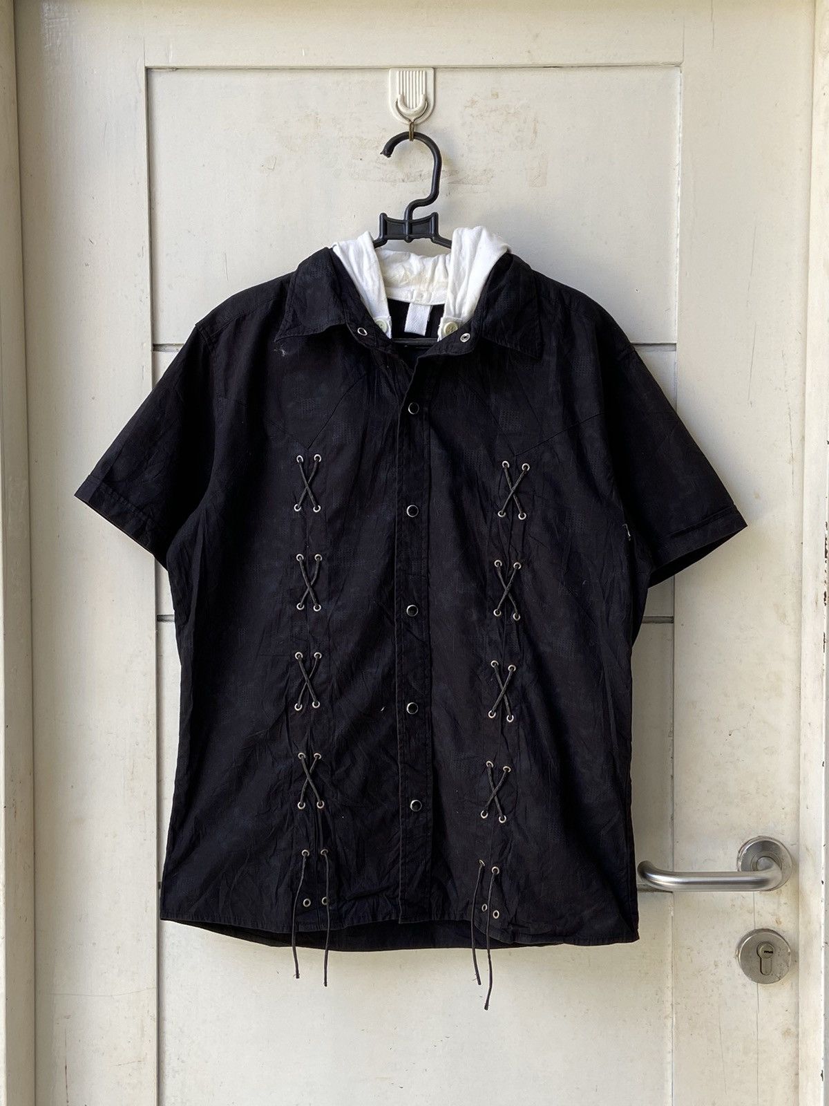 トップス TORNADO MART Lace-Up Stripe Shirt M Tornado Mart Tornado Mart Lace Shirt | Grailed