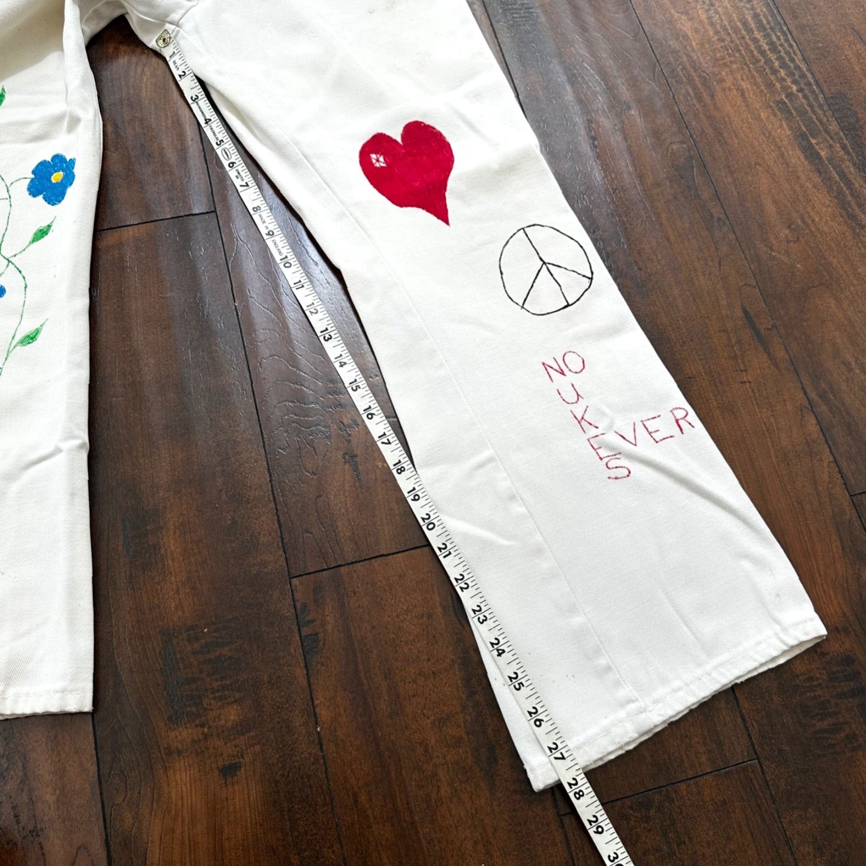 Sears VINTAGE 1960s Rockabilly Pants Mens 26 White No Nukes Art 60s Political Hand Drawn Size US 26 / EU 42 - 7 Thumbnail