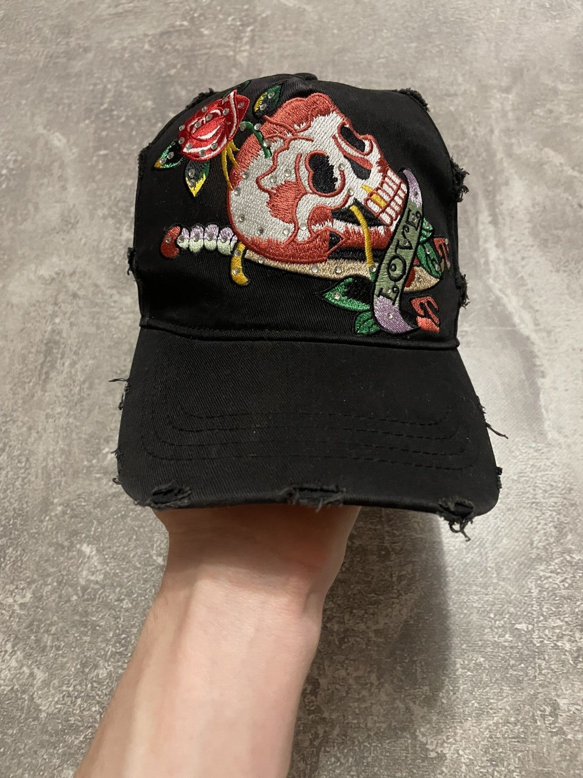 Ed Hardy × Japanese Brand Vintage Ed Hardy Style Skull Distressed Cap Y2K Size ONE SIZE - 7 Thumbnail