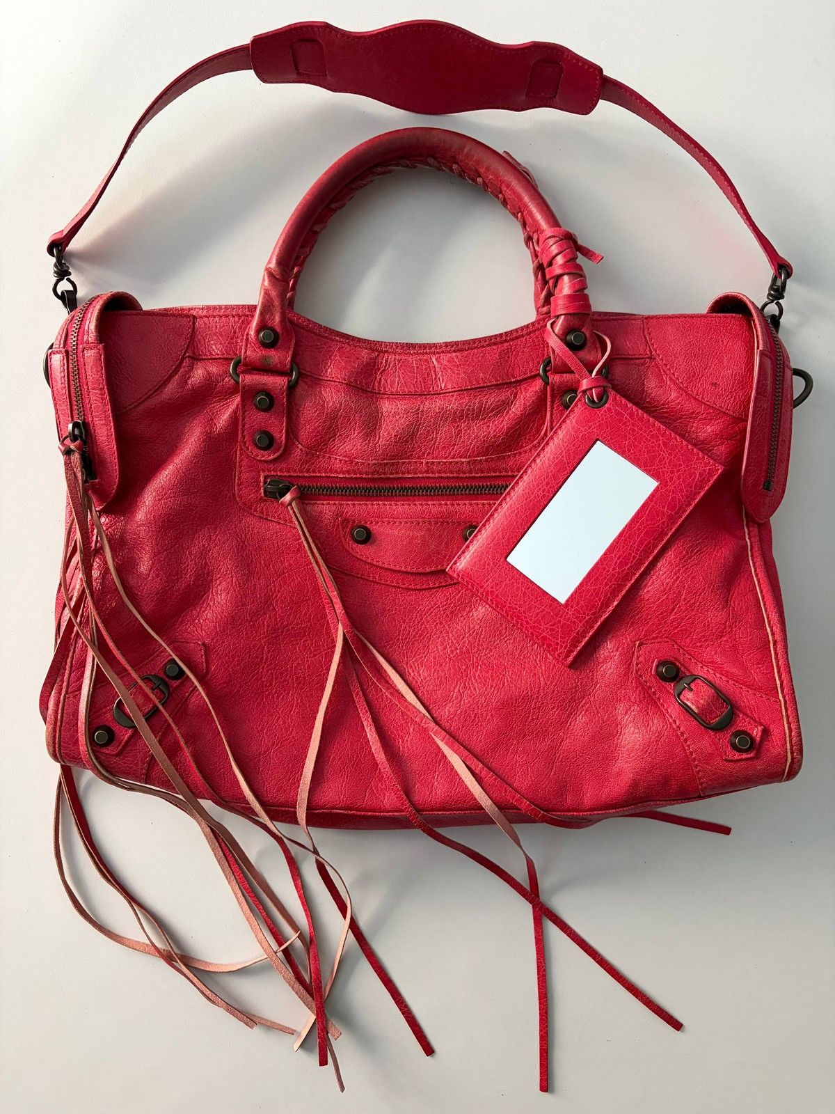 Balenciaga 2012 BALENCIAGA Rose Jaipur Lambskin Leather Motorcycle City Size ONE SIZE - 9 Thumbnail
