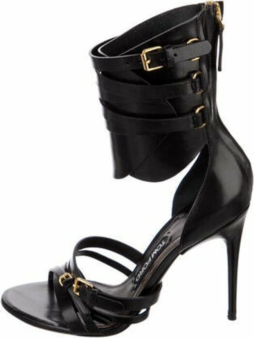 image of Tom Ford O1Loc1C0524 W3327 Shinny Stamped Sandals In Black, Women's