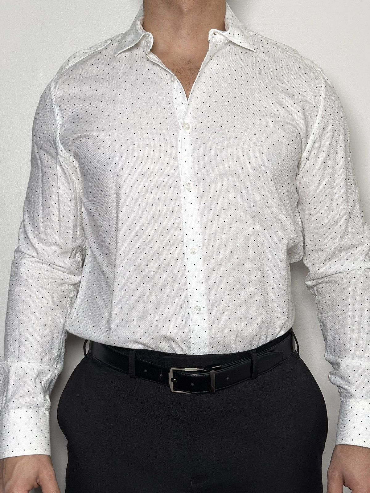 Denim & Flower Denim & Flower White Micro-Dot Button-Down Shirt Size US M / EU 48-50 / 2 - 2 Thumbnail