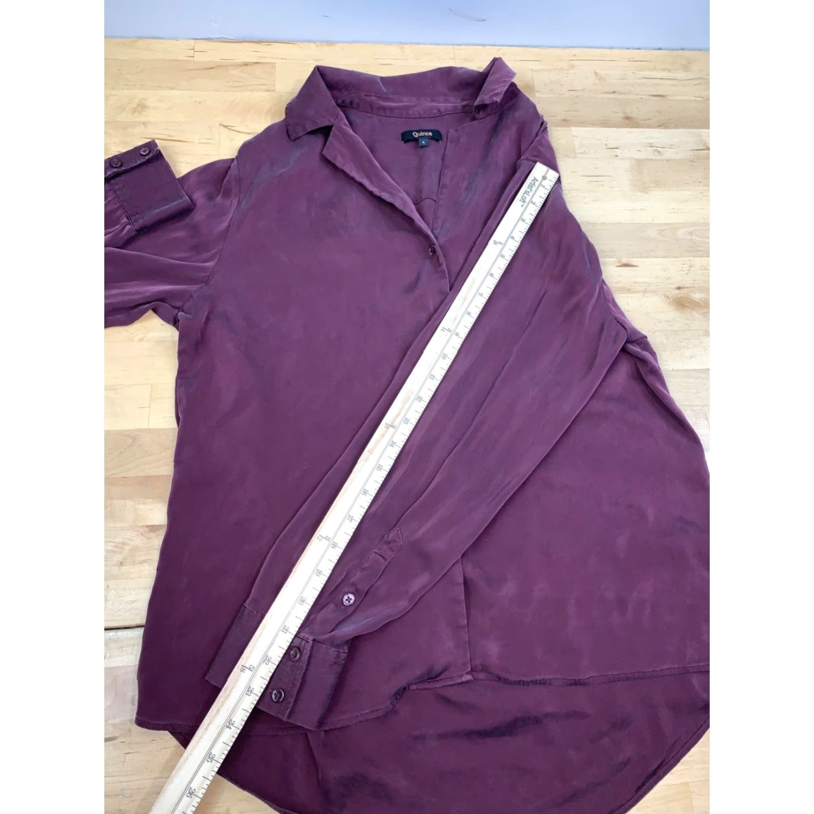 Quince Blouse Womens L Red Notch Collar Stretch Washable Easy Care