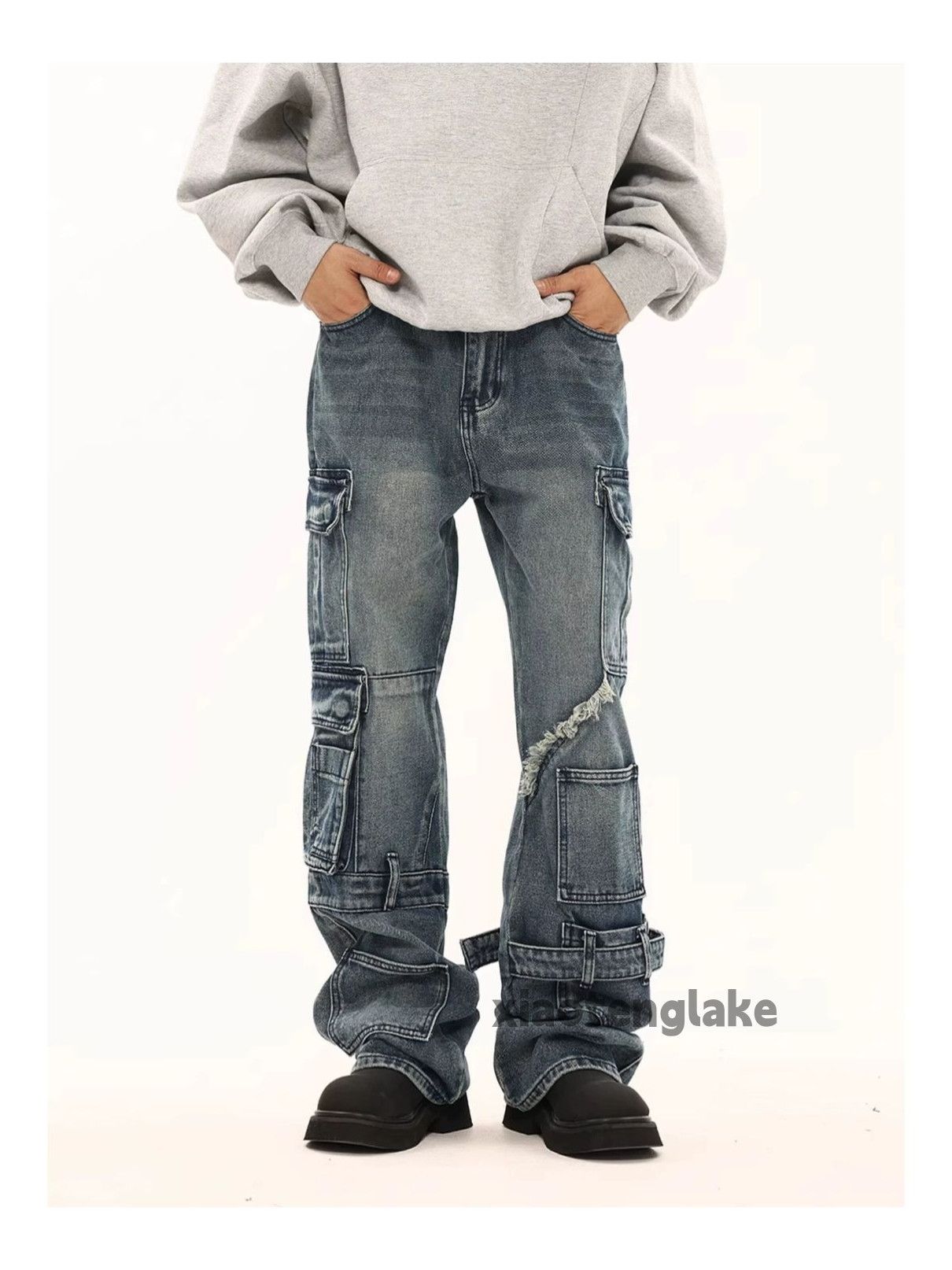 Jean × Vintage washed faded utility punk grunge flared cargo jeans Size US 30 / EU 46 - 1 Thumbnail