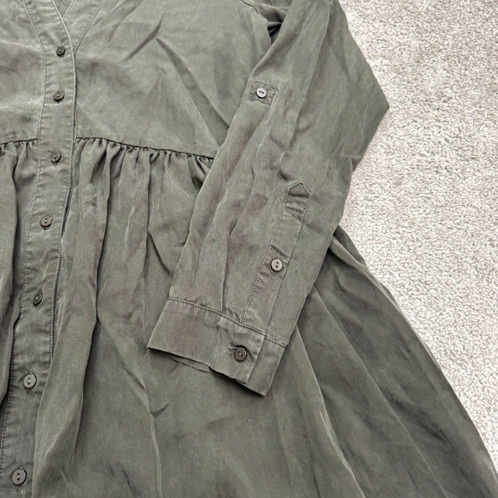Vintage Ripe Maternity Button Front Collarless Shirt Dress Womens XS Green Long Sleeve Shirt Dress Size XS / US 0-2 / IT 36-38 - 5 Thumbnail
