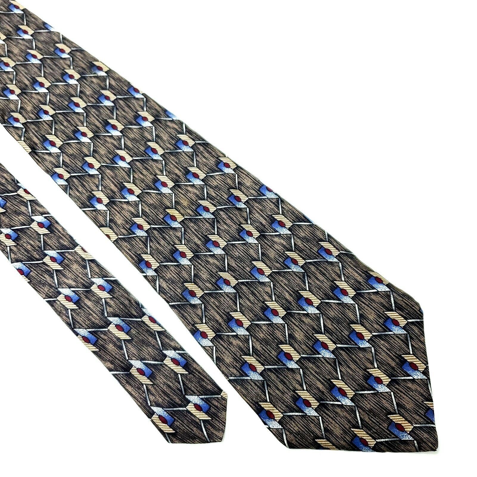 Vintage Barrington Silk Tie Green Print Geometric Wide Size ONE SIZE - 1 Thumbnail