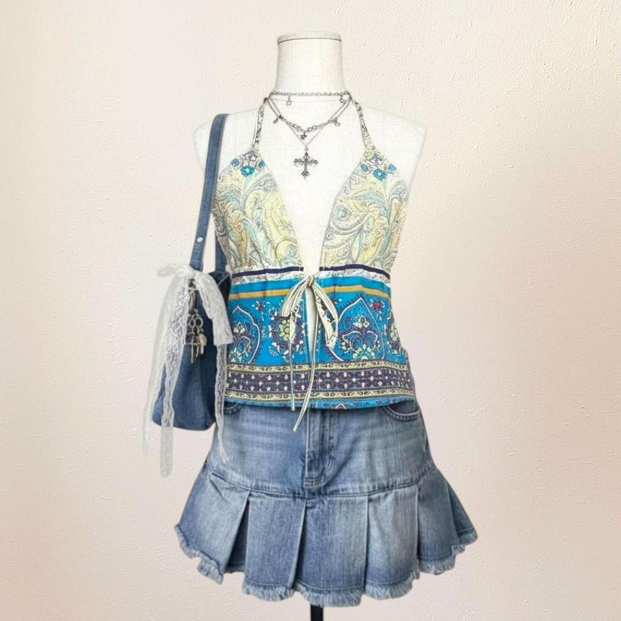Handmade Blue Funky Halter top with ties, handmade, coquette, y2k Size S / US 4 / IT 40 - 1 Thumbnail