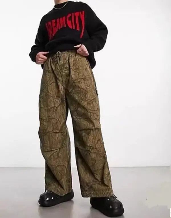 VIBE Retro leaf pattern workwear drawstring casual trousers Size US 34 / EU 50 - 4 Thumbnail