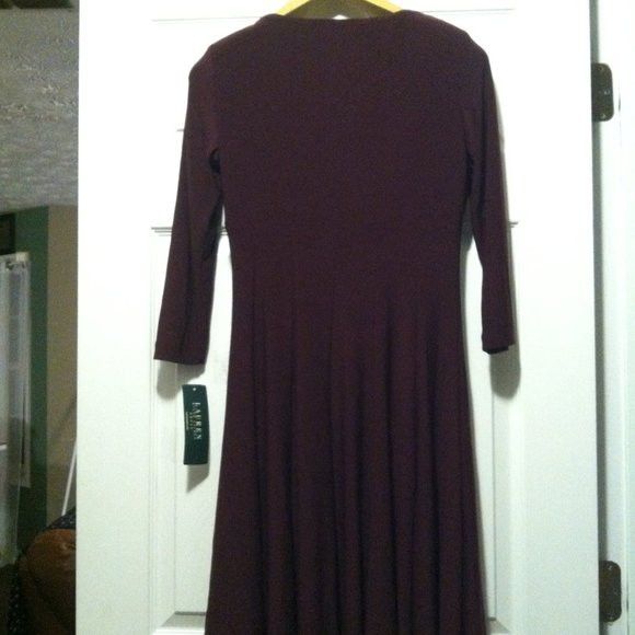 Ralph Lauren RALPH LAUREN WOMEN'S NEW BURGUNDY 95%POLYESTER DRESS SIZE: 2 Size XS / US 0-2 / IT 36-38 - 8 Thumbnail