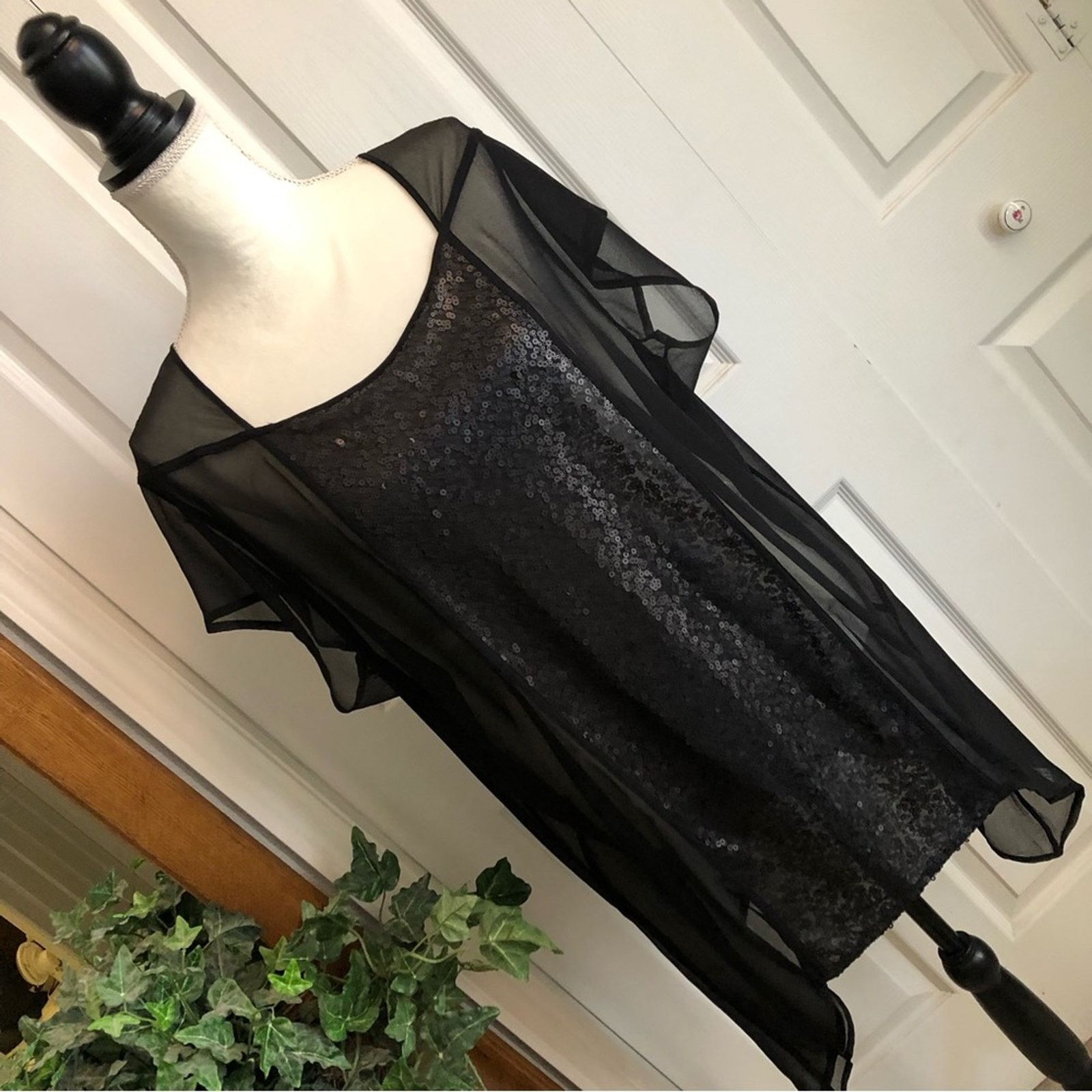 Other Isabel Toledo black sheer sequin hi low top 14/16 Size XL / US 12-14 / IT 48-50 - 2 Thumbnail