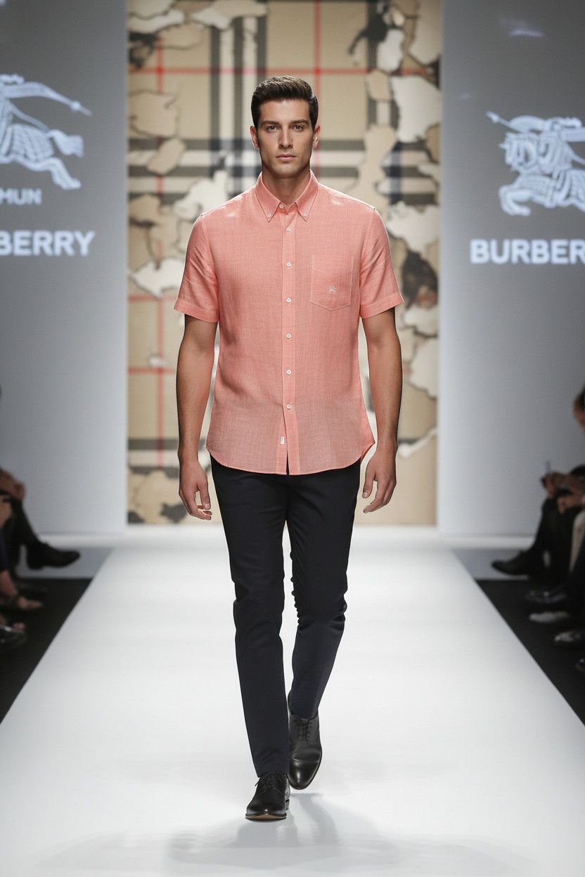 Burberry 🔥linen pink salmon Burberry tshirt shirt Size xl Size US XL / EU 56 / 4 - 2 Thumbnail