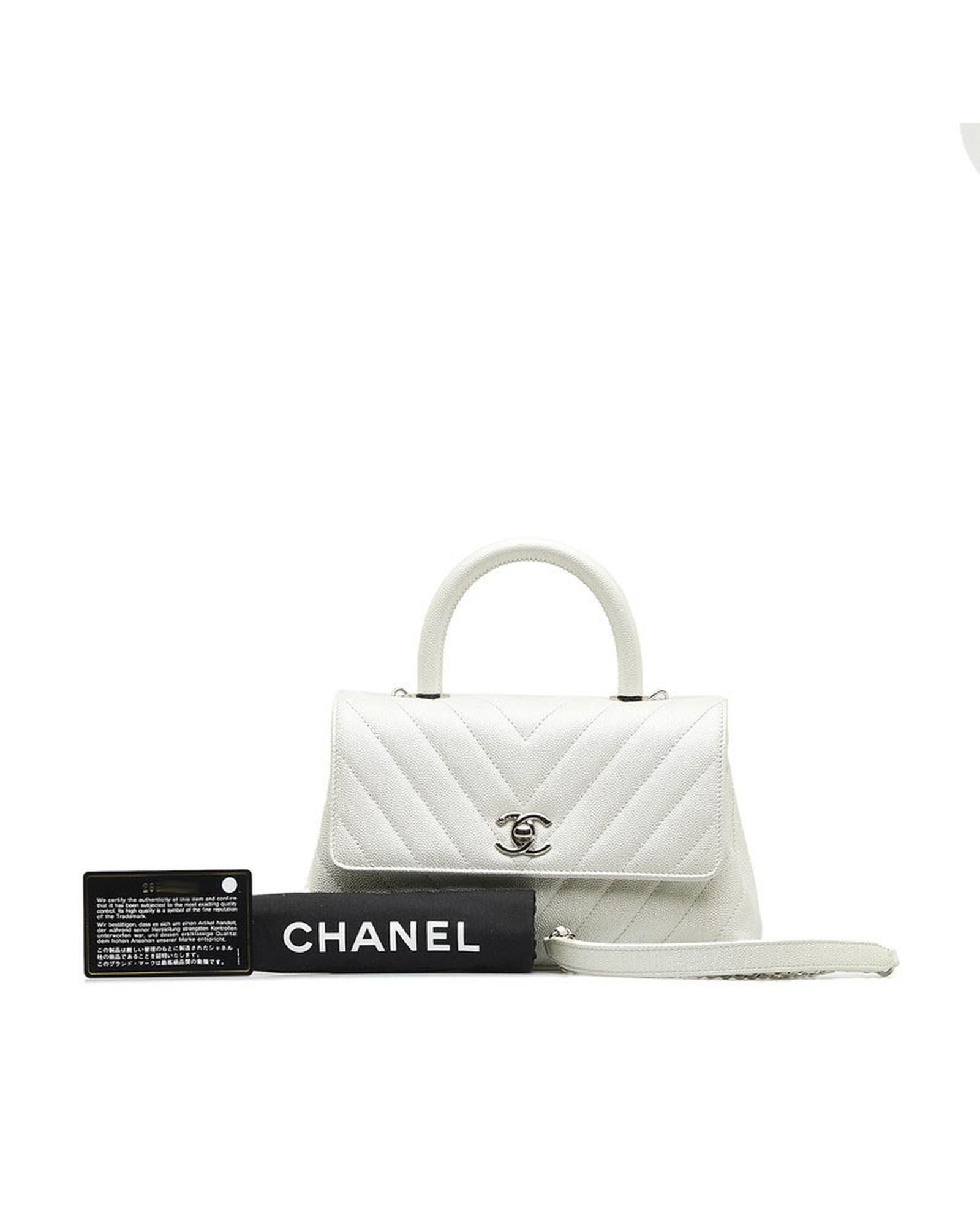 image of Chanel Chevron Caviar Handbag With Cc Logo in White, Women's