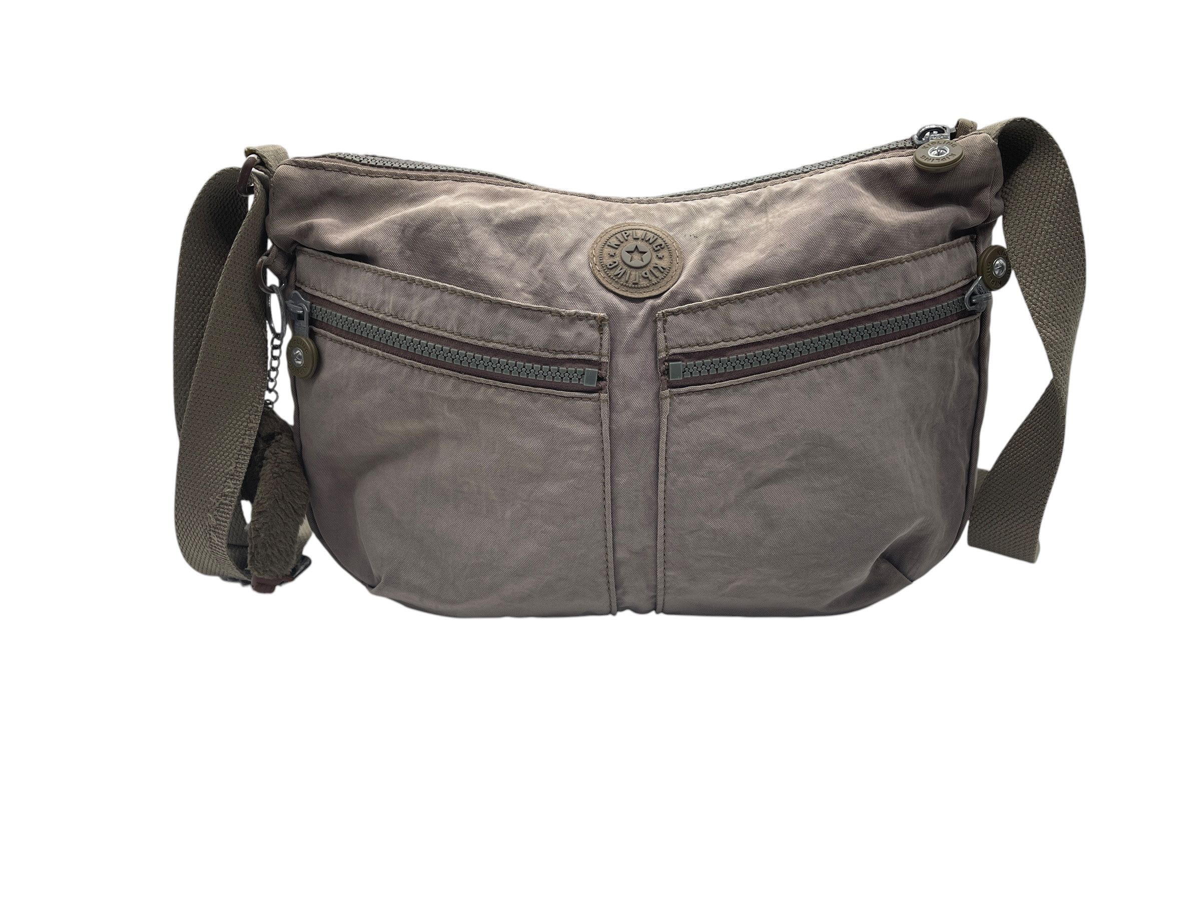 Japanese Brand Kipling Alvar Crossbody Bag Taupe Nylon w/ Monkey Keychain Size ONE SIZE - 3 Thumbnail