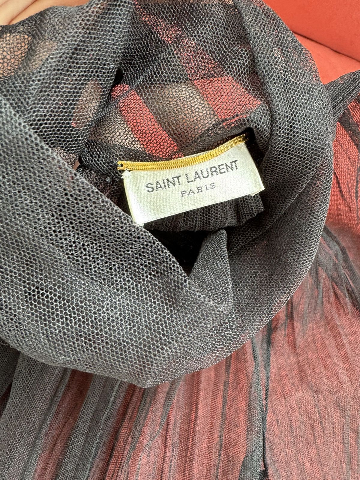 Saint Laurent Paris New Saint Laurent silk-tulle gathered blouse, size S Size S / US 4 / IT 40 - 9 Thumbnail