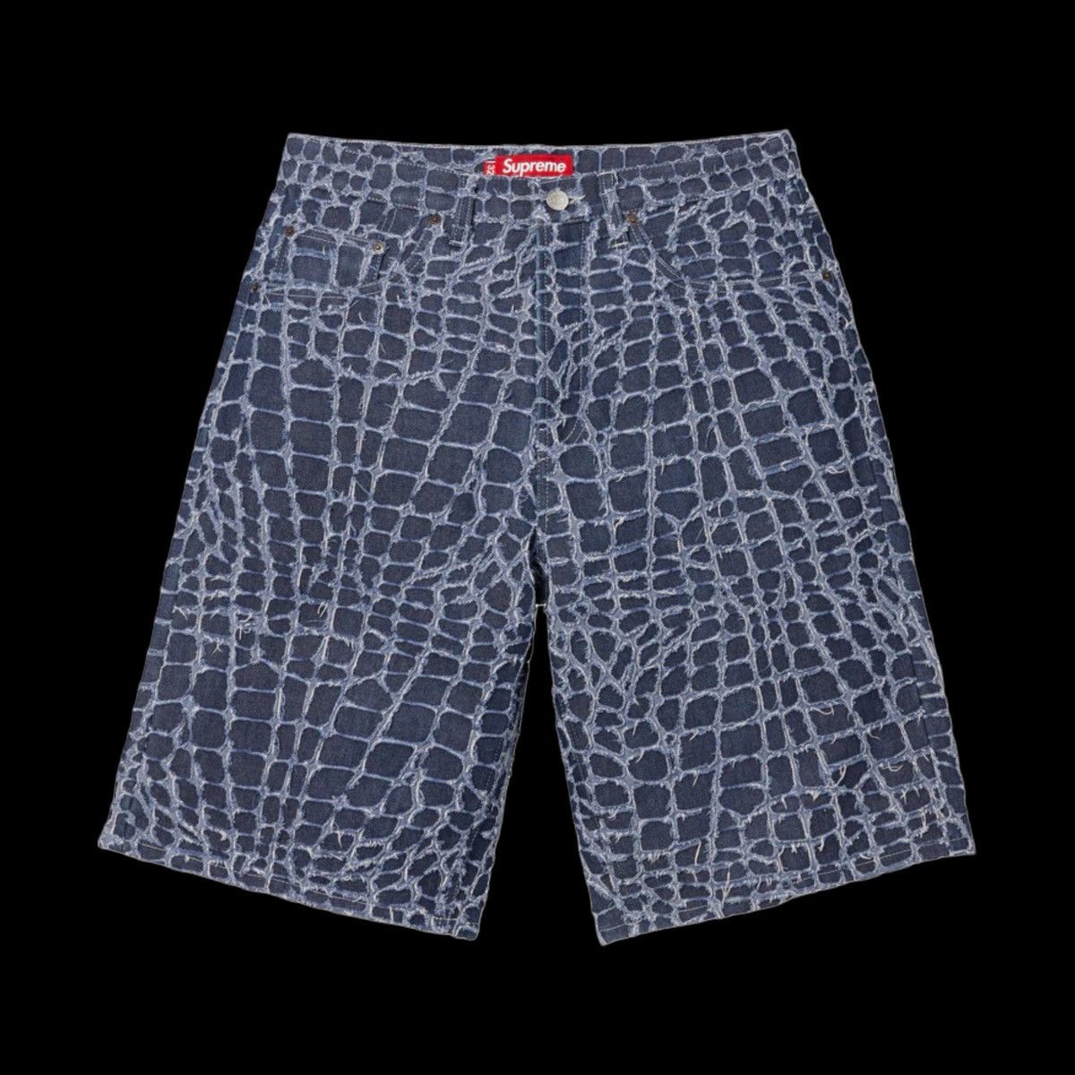 Supreme 2025 supreme frayed croc baggy denim shorts indigo