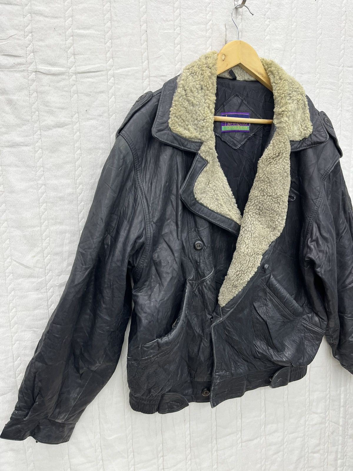 Vintage ARCHIVE🔥VTG HEMMINGWAY LEATHER SHERPA BOMBER JACKET Size US L / EU 52-54 / 3 - 2 Thumbnail