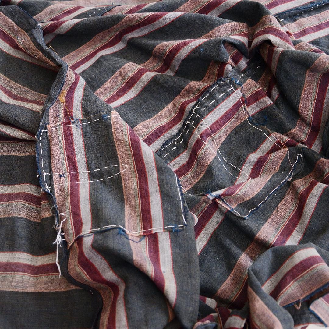 Boro Fabric Japan Vintage Cotton Indigo Stripe Textile