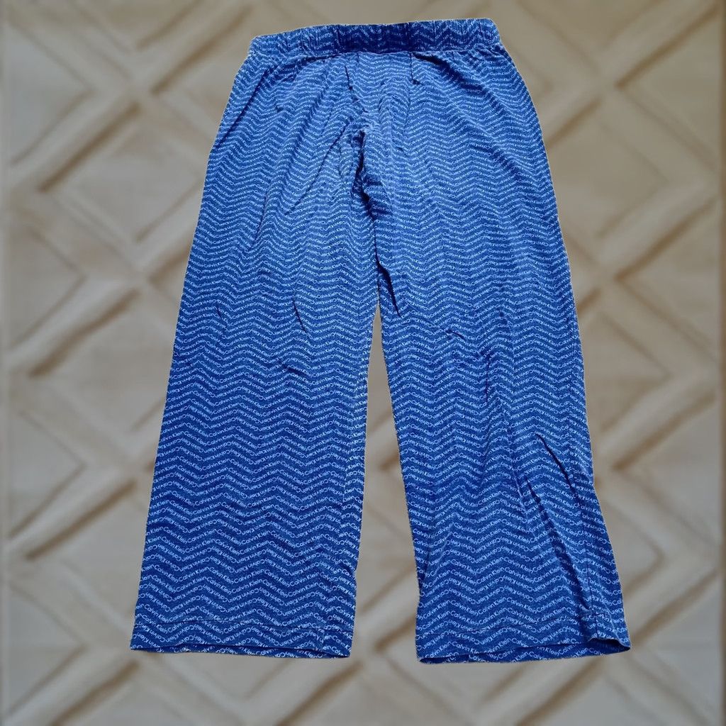 Calvin Klein Calvin Klein Pajama Pants Womens XS Blue Cotton Blend Drawstring Elastic Herringbone Sleepwear Size 26" / US 2 / IT 38 - 1 Thumbnail
