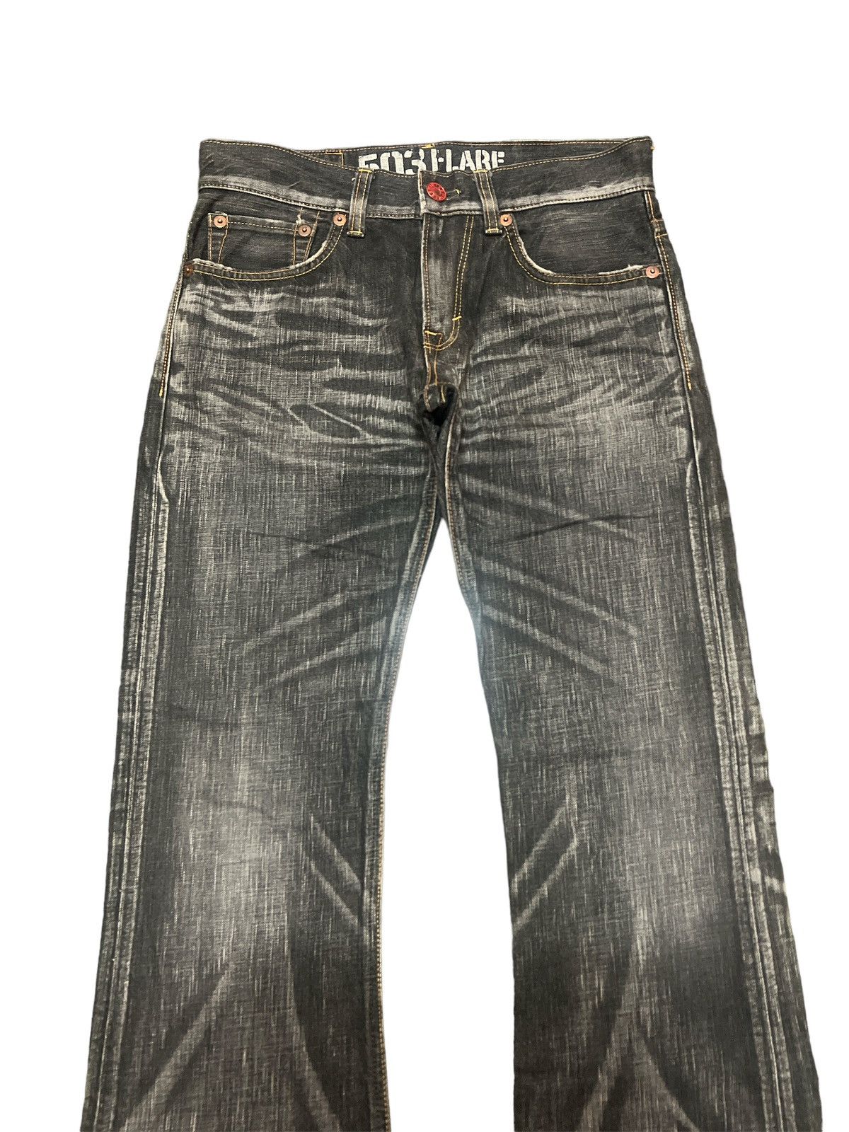 Japanese Brand FLARED💥RARE COLOUR EDWIN 503 DISTRESSED DENIM PANT Size US 29 - 2 Thumbnail