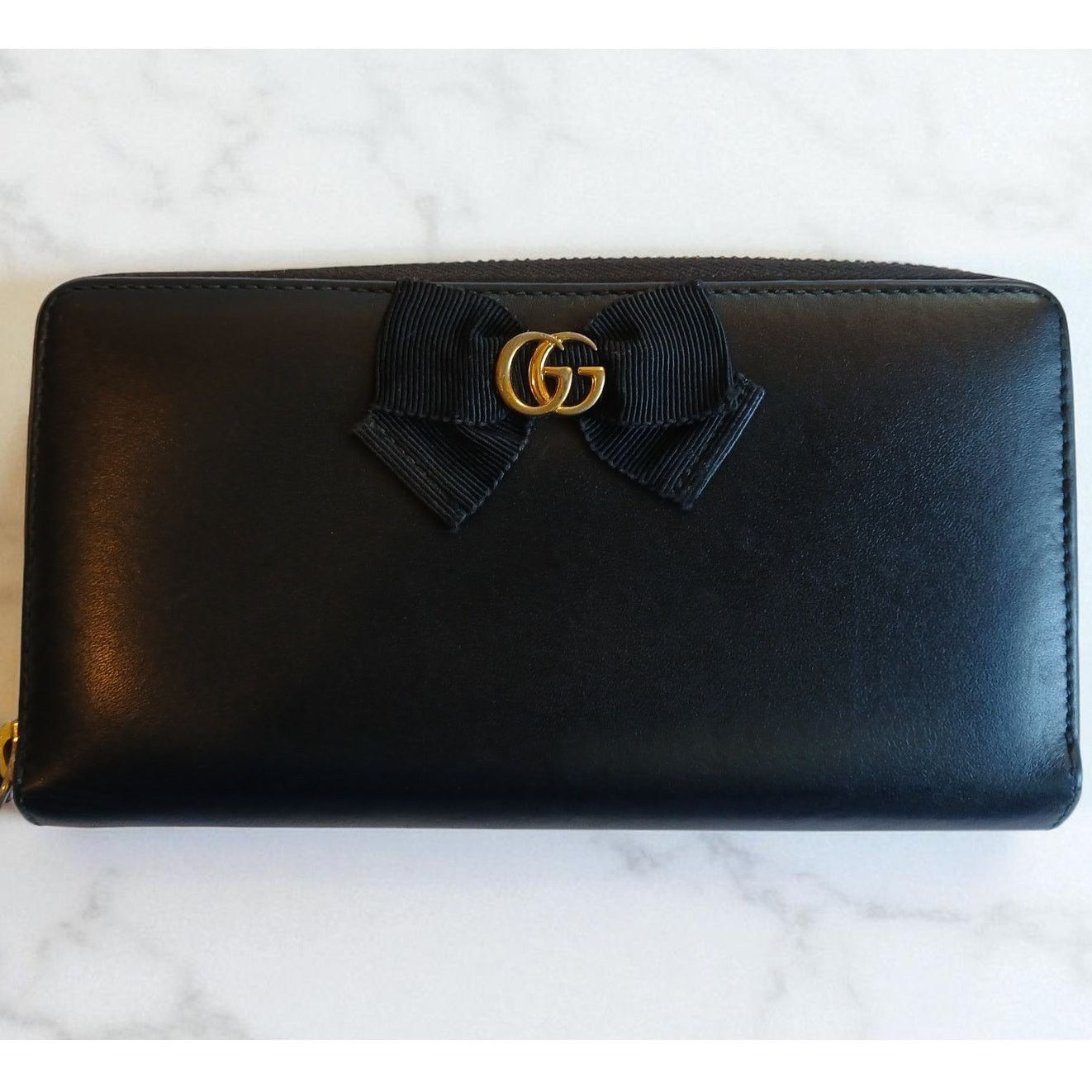 Gucci GUCCI GG Marmont Ribbon Wallet Zip Around Black Leather Size ONE SIZE - 6 Thumbnail