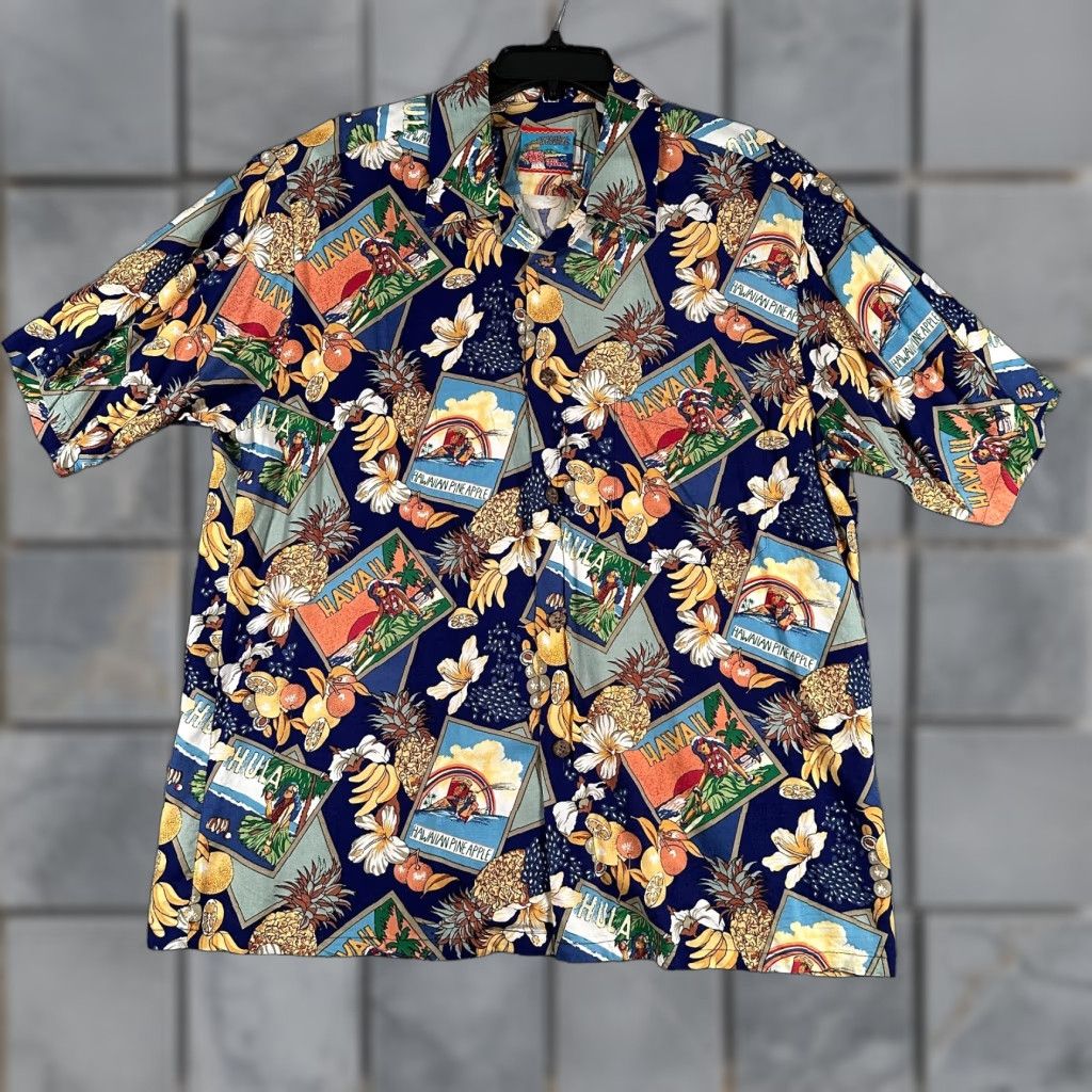 Reyn Spooner Reyn Spooner Shirt Men's Large Hawaiian Pineapple Postcards Rayon Multicolor Floral Button-Up Collared Size US L / EU 52-54 / 3 - 1 Thumbnail